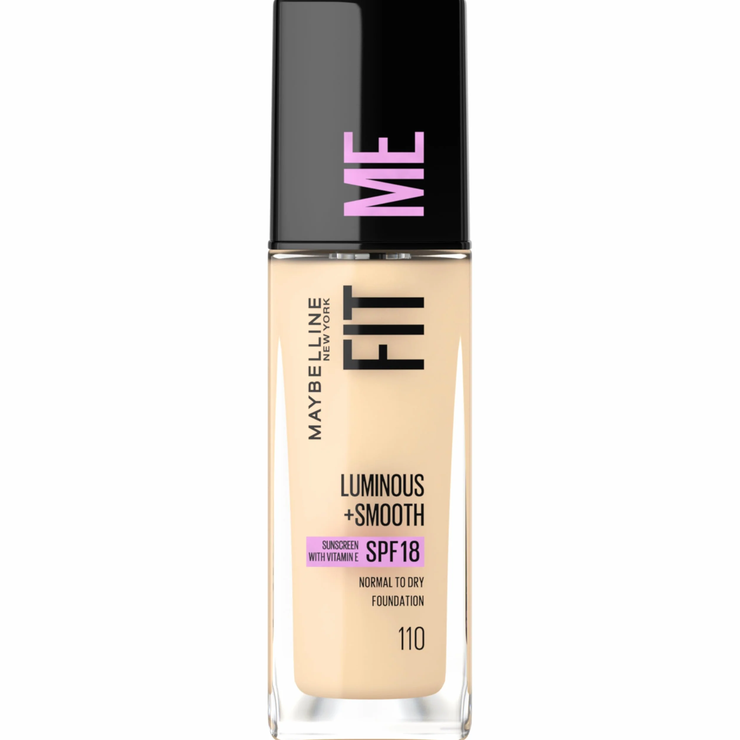 Maybelline New York Fit Me Luminous+Smooth rozświetlający podkład do twarzy z witaminą E, wygładzający fluid adaptacyjny, nawilżenie i rozświetlenie SPF 18, 110 Porcelain, 30 ml