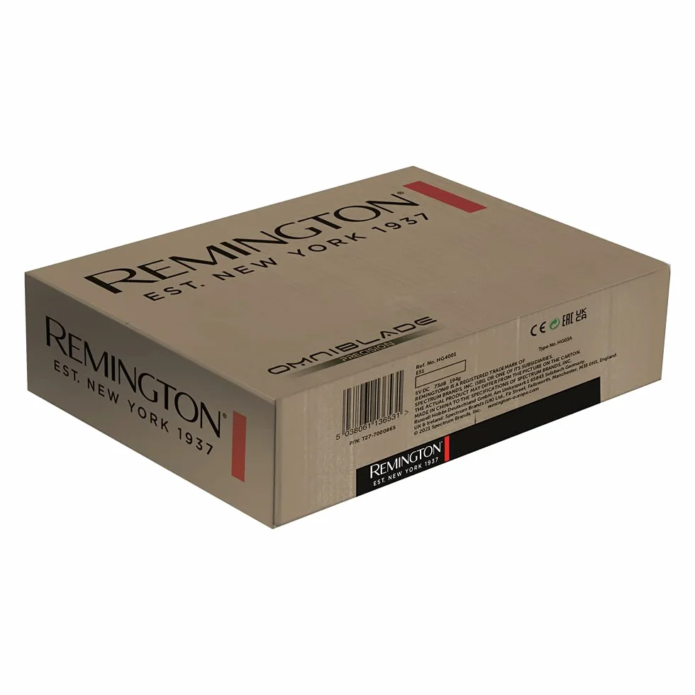 Remington golarka hybrydowa do twarzy i ciała, szlifowana stal, żywotność ostrzy do 5 lat, golenie na dł 0.15mm, trymer + grzebienie 3/6mm, 100% wodoodporna, etui, czarna, Omniblade Precision HG4001