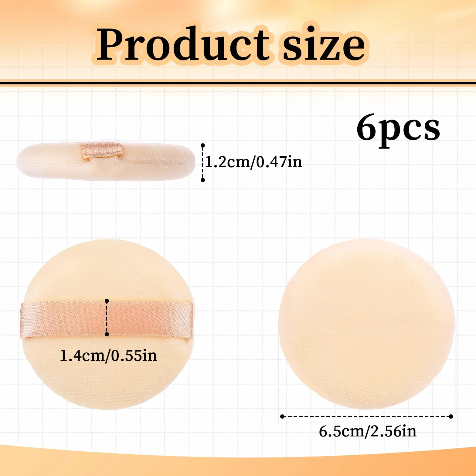 6 sztuk 6,5 cm okrągły puff, ultra miękki, kryształowy aksamit puder, do wielokrotnego użytku, nadaje się do prania, kolor skóry, do pudru, do ciała