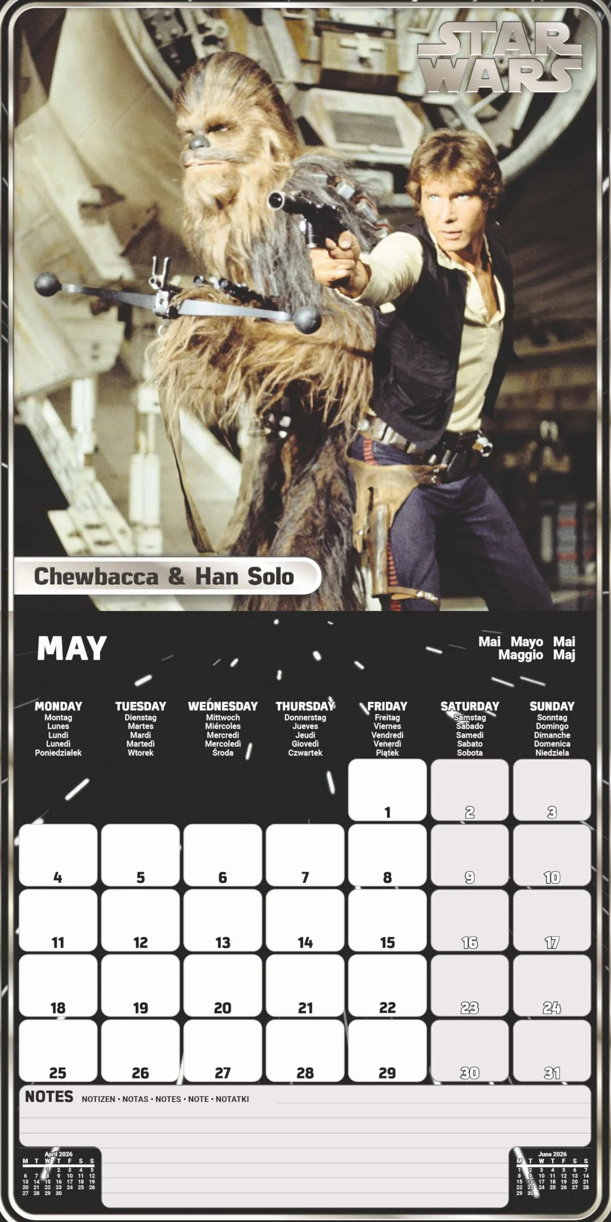 Calendario 2026 da parete starwars 30 x 30 cm