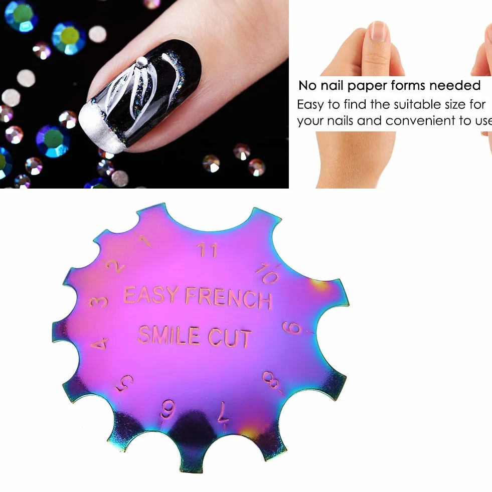 Szablon do Zdobienia Paznokci, Trymer do Krawędzi Uśmiechu, Obcinacz do Uśmiechu Paznokci, Manicure ze Stali Nierdzewnej Łatwa Francuska Linia Uśmiechu Przycinanie Krawędzi Narzędzie do Szablonów do P