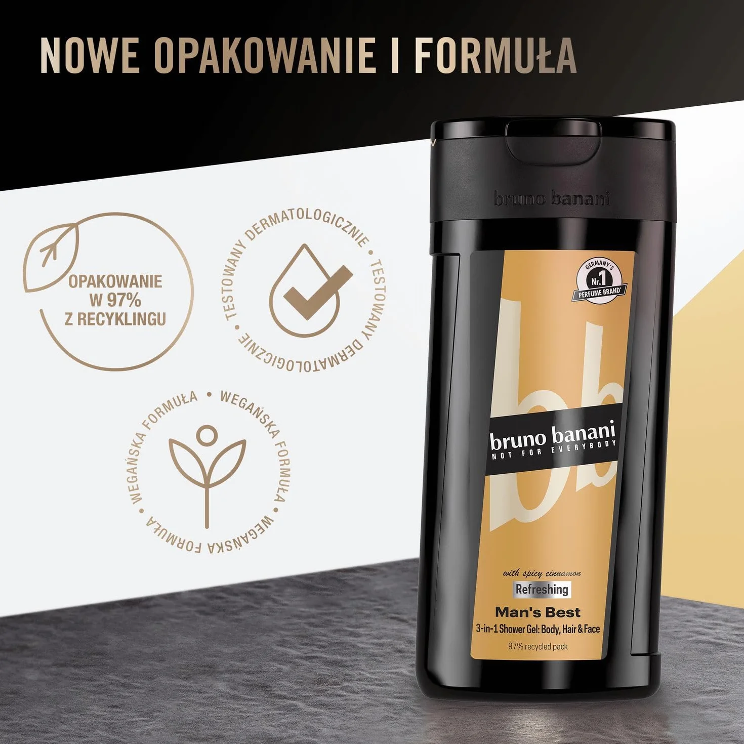bruno banani Man’s Best – żel pod prysznic do mycia ciała, twarzy i włosów dla mężczyzn, 250 ml