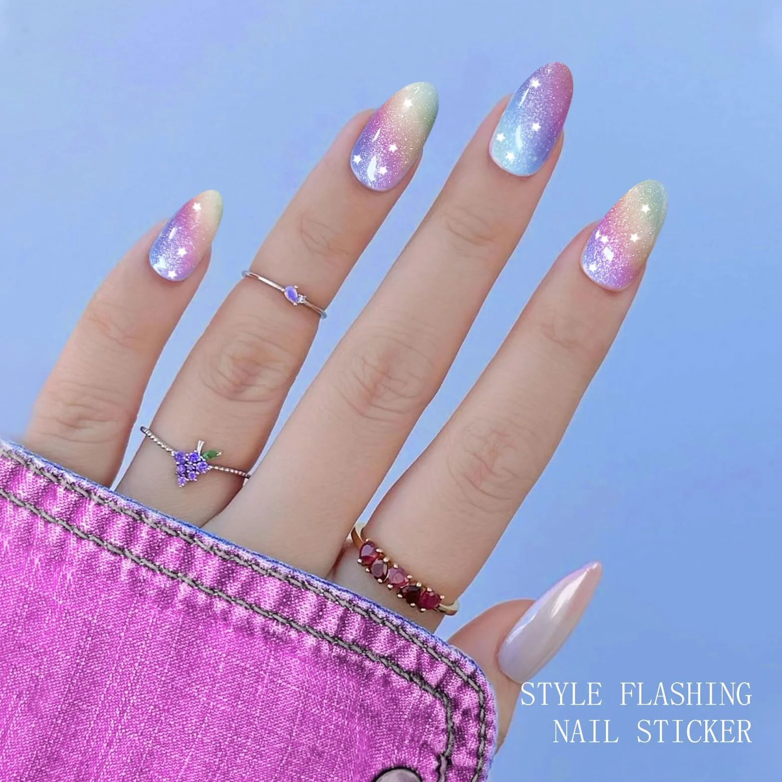 Żelowe naklejki na paznokcie tęczowy brokat półutwardzone paski UV LED nail art zdobienie