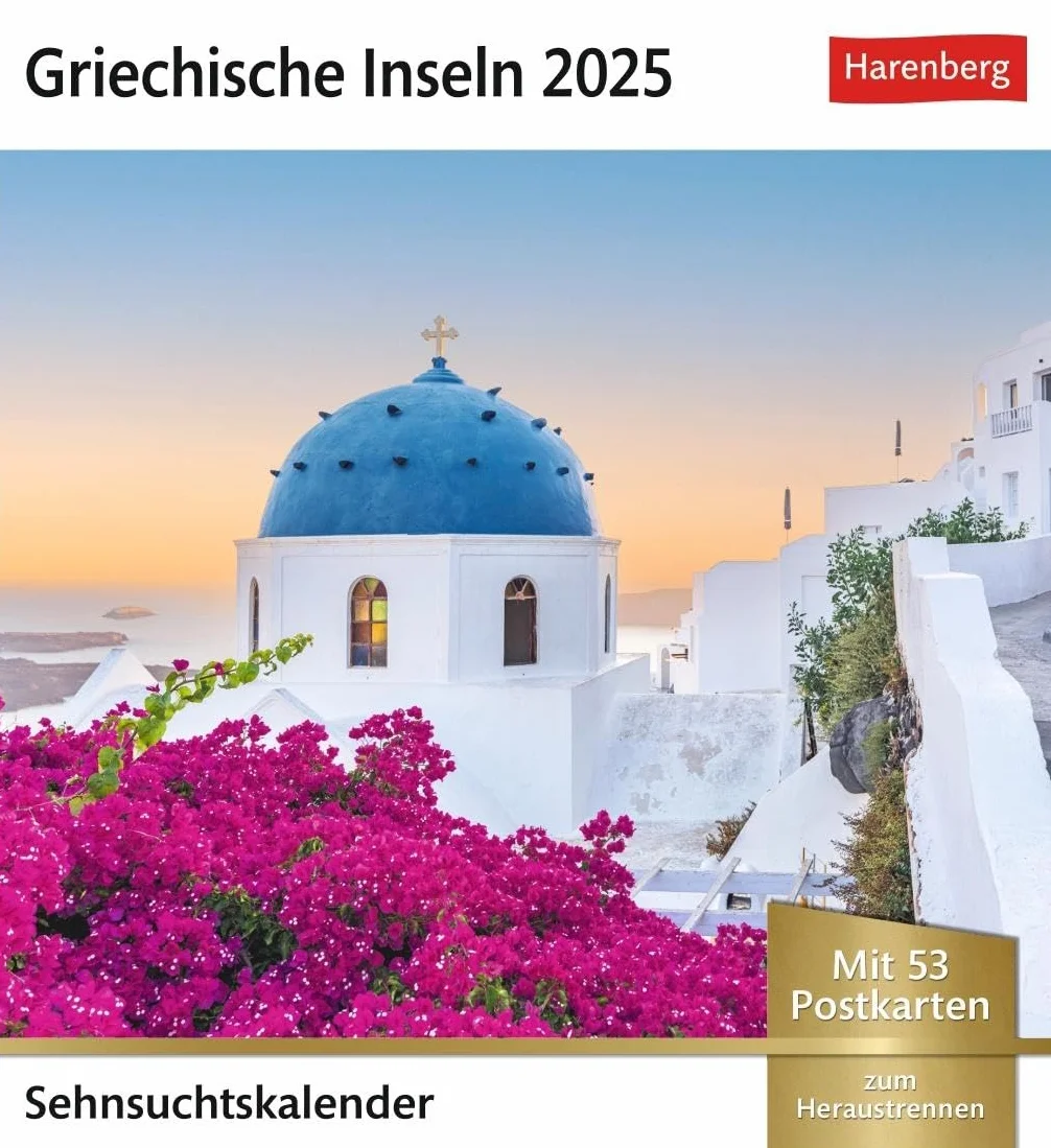Griechische Inseln Sehnsuchtskalender 2025 - Wochenkalender mit 53 Postkarten: Reise-Kalender mit 53 hochwertigen Postkarten der schönsten Plätze Griechenlands. Postkartenkalender 2025. 16 x 17,5 cm