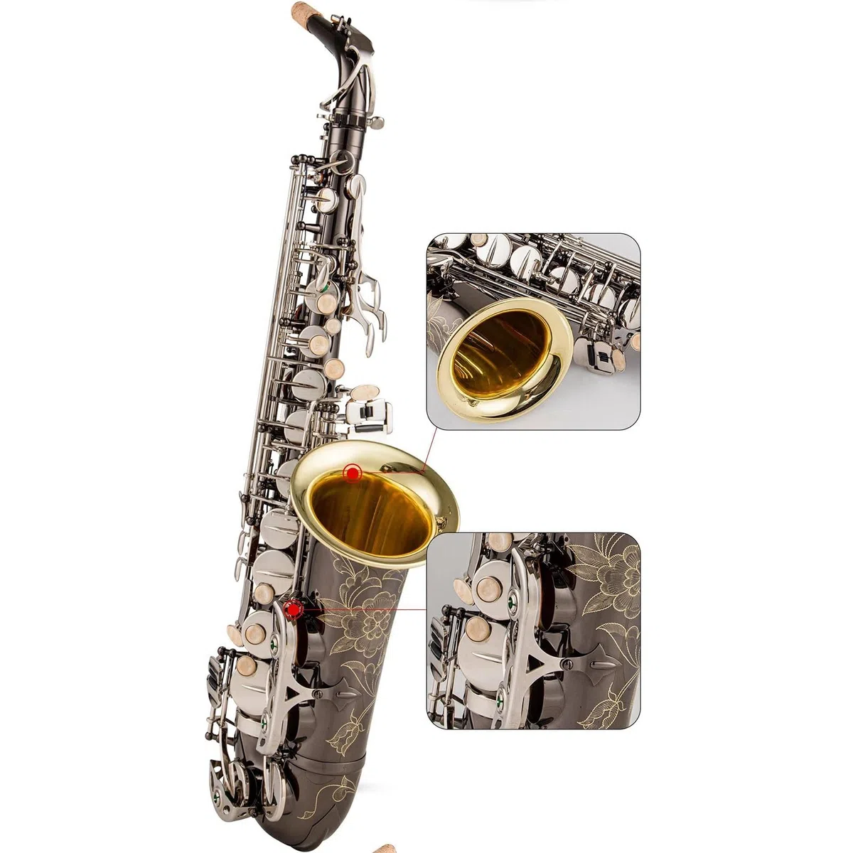 Saksofon Saksofon Altowy I Tenorowy Czarny Niklowy Ustnik Do Saksofonu Srebrny Klucz Reed Neck Akcesoria Do Instrumentów Muzycznych (Color : Alto saxophone)