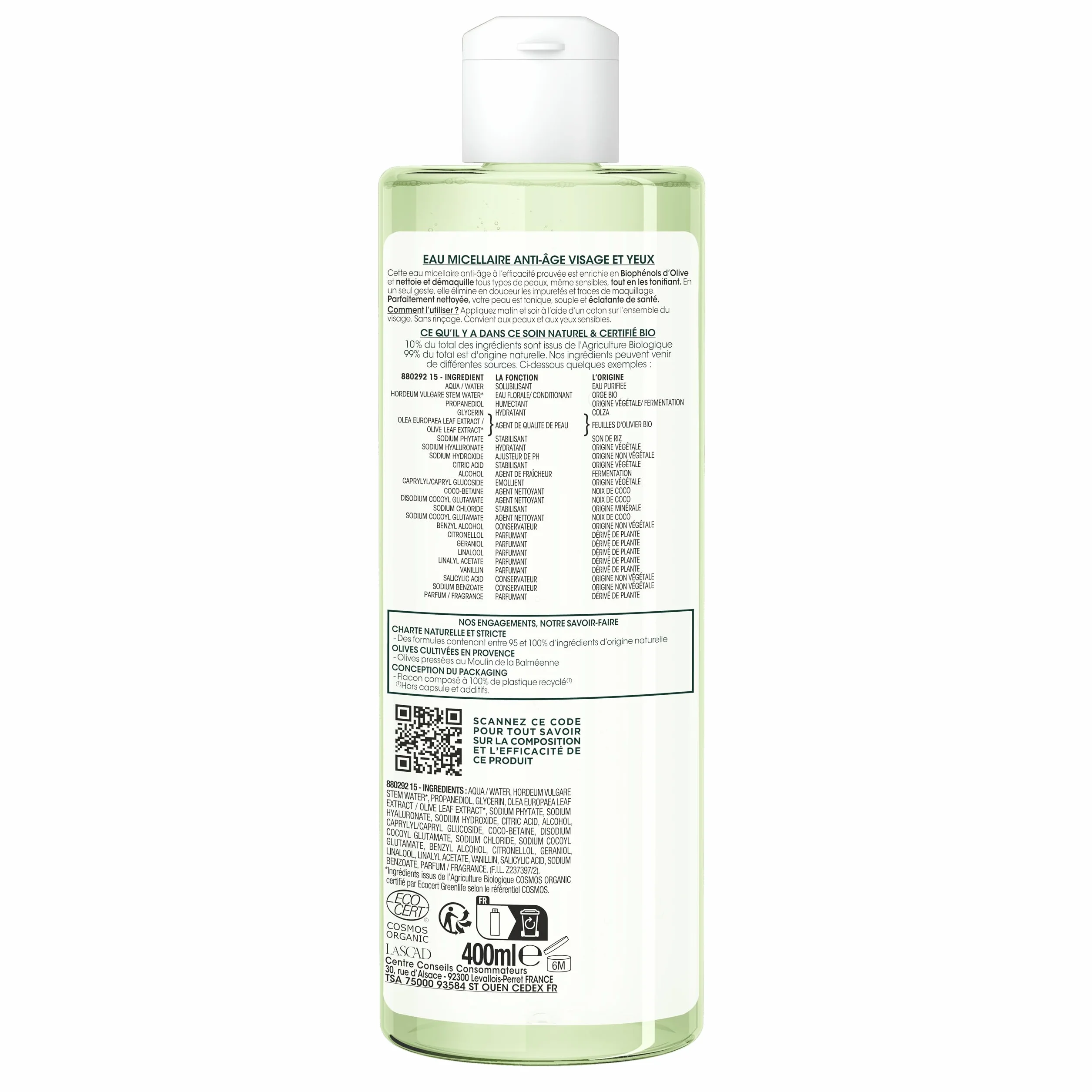 La Prowansalska Bio Micelarna Anti-Agge Twarz Oczy Certyfikowana Organiczna Oliwa z oliwek Bio AOC Provence 400 ml