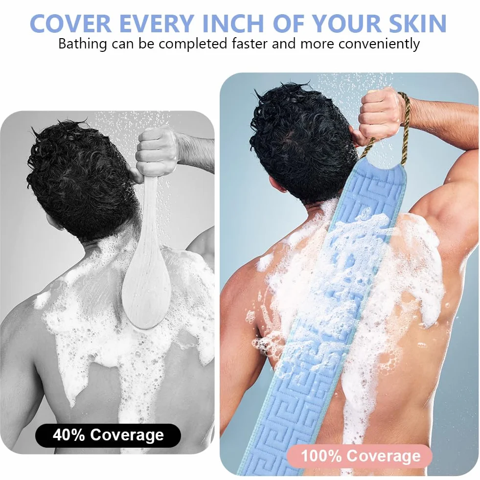 LOPHE Szelki złuszczające z włókien, peeling do czyszczenia pod prysznic, naturalny środek do usuwania pleców dla mężczyzn i kobiet (Ocean Blue)