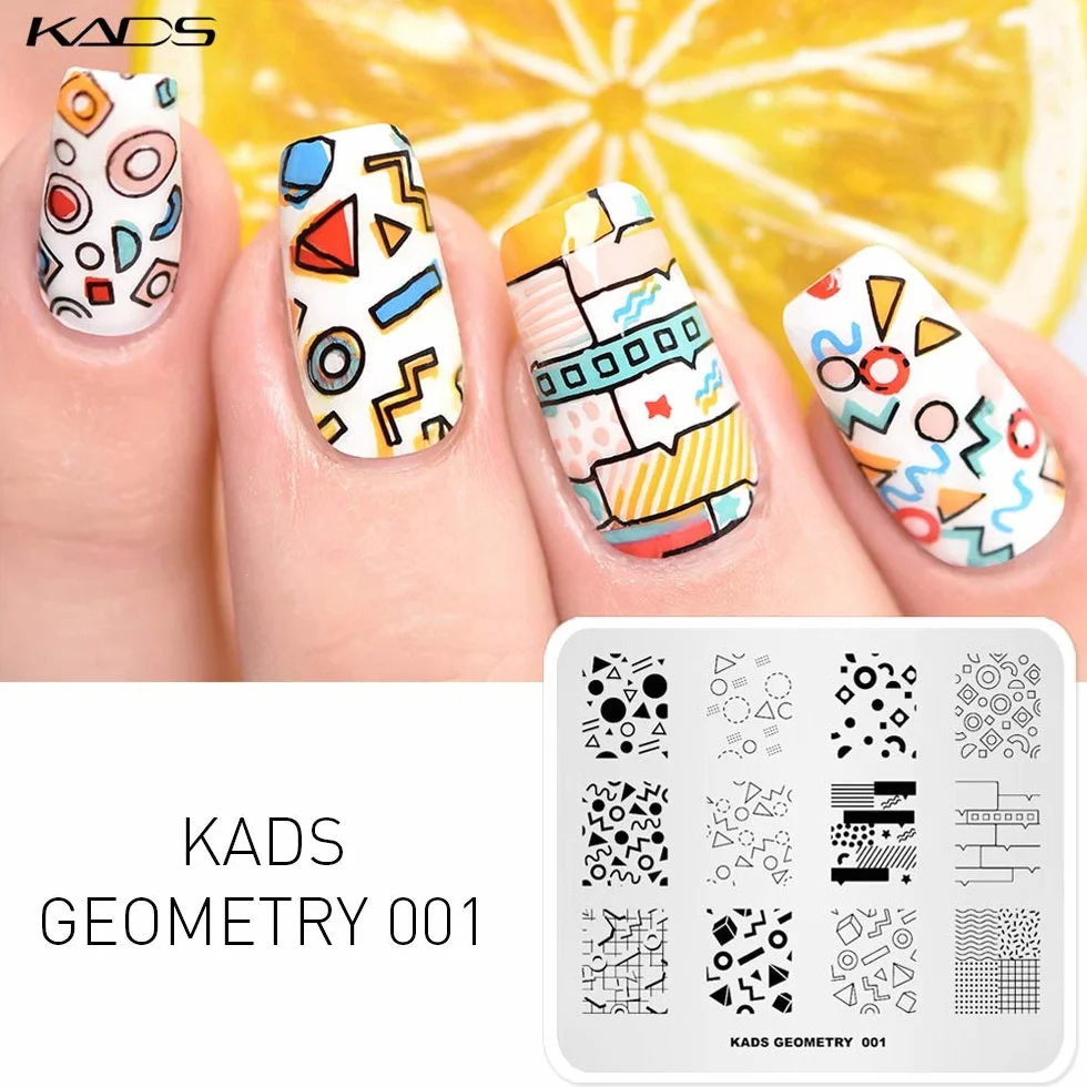 KADS 5 szt. zestaw stempli do paznokci paznokcie sztuka stemplowanie płytka unikalna nieregularna geometria wzór płytka do paznokci szablon płyta obrazowa
