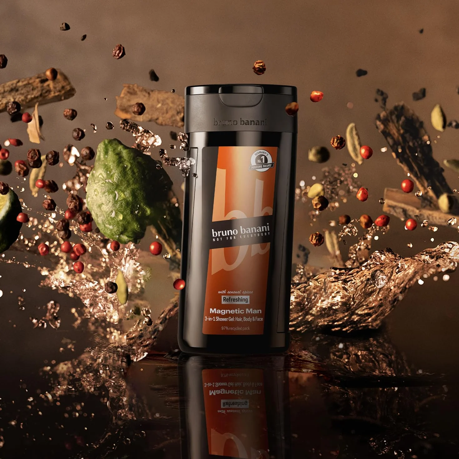 bruno banani Magnetic Man Shower Gel żel pod prysznic 3 w 1 z urzekającą nutą bursztynu, 250 ml