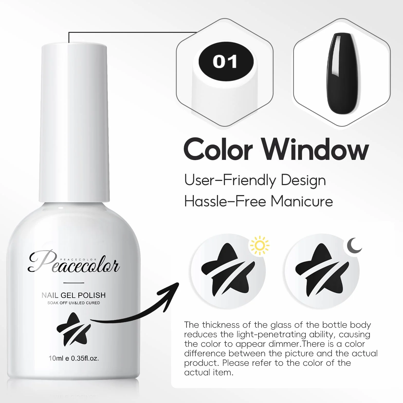 PEACECOLOR Czarny lakier do paznokci UV 10 ml Trwały lakier żelowy UV Soak Off Żel kolorowy do domu