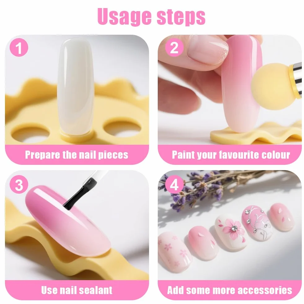 Narzędzia do renderowania paznokci, podwójna głowica Ombre Sponge Stick, gąbka do paznokci i pędzelek do kropek, aplikator gąbki, pędzel do pigmentów, aplikator pigmentowy (w zestawie 4 zapasowe)