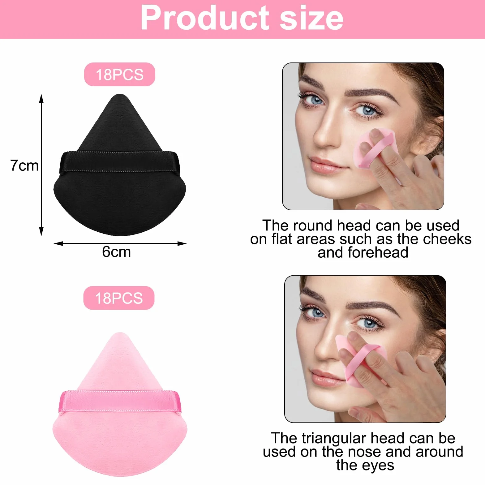 32 szt. pudru puff, pudrowy puff, gąbka do makijażu, 18 szt. czarnych frędzli do pudru, trójkąt i 18 sztuk gąbek do pudru, blender kosmetyczny, nadaje się do prania