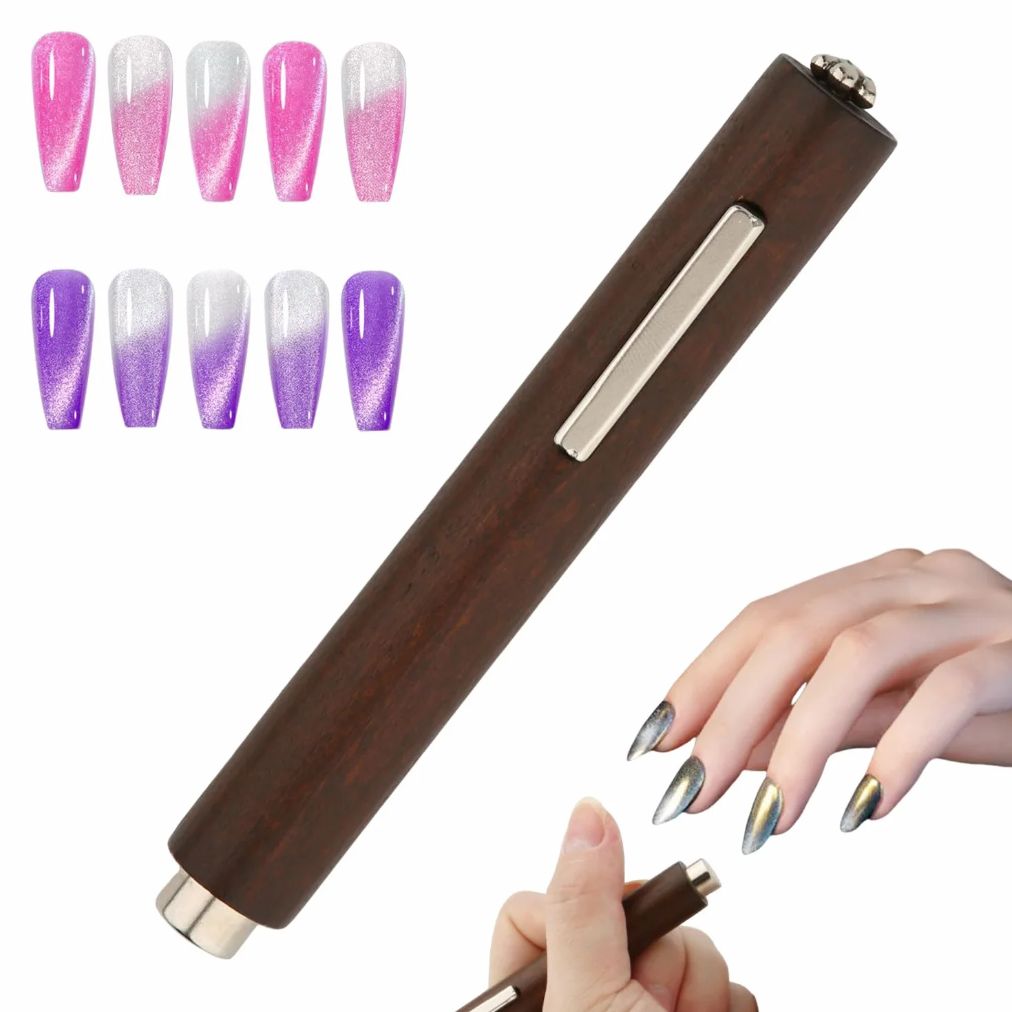 3w1 Magnes do Paznokci do Zelu Cat Eye, Wielofunkcyjny Narzedzie z Silnym Magnesem Idealny do Tworzenia Róznych Wzorów Cat Eye dla Poczatkujacych & Profesjonalistów (Brazowy)
