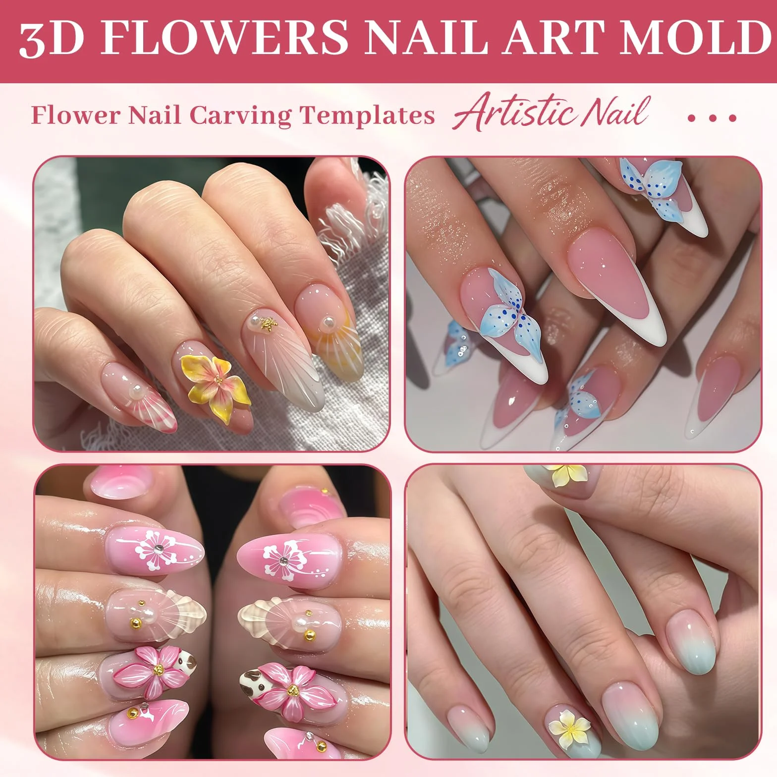 Nails Mold, 2 sztuki, zestaw do zdobienia paznokci z żelową formą do paznokci 3D, silikonową formą kwiatową, szablony do stempli, do paznokci