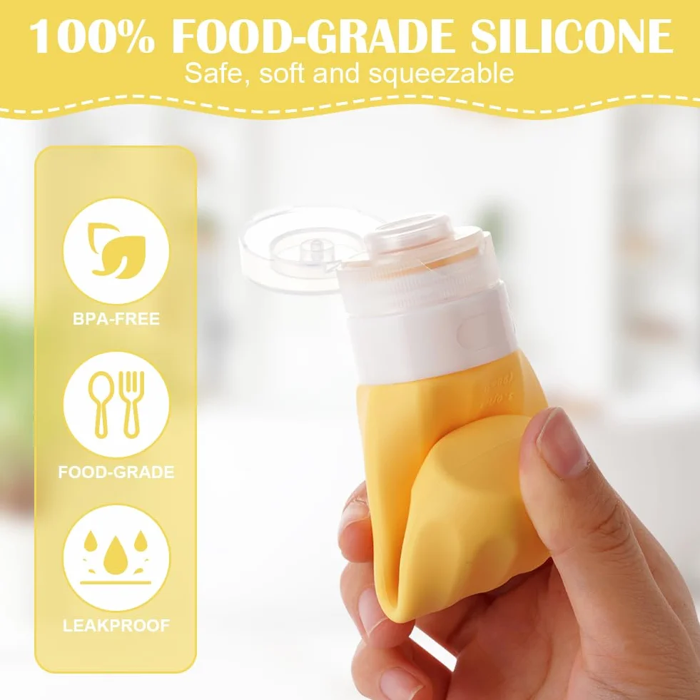 OSDUE Fiolki podróżne samolotem, 4 szt., 90 ml, wodoodporny silikon, zestaw kosmetyków, mała pusta butelka, akcesoria turystyczne, balsam, żel pod prysznic, krem kosmetyczny,żółty