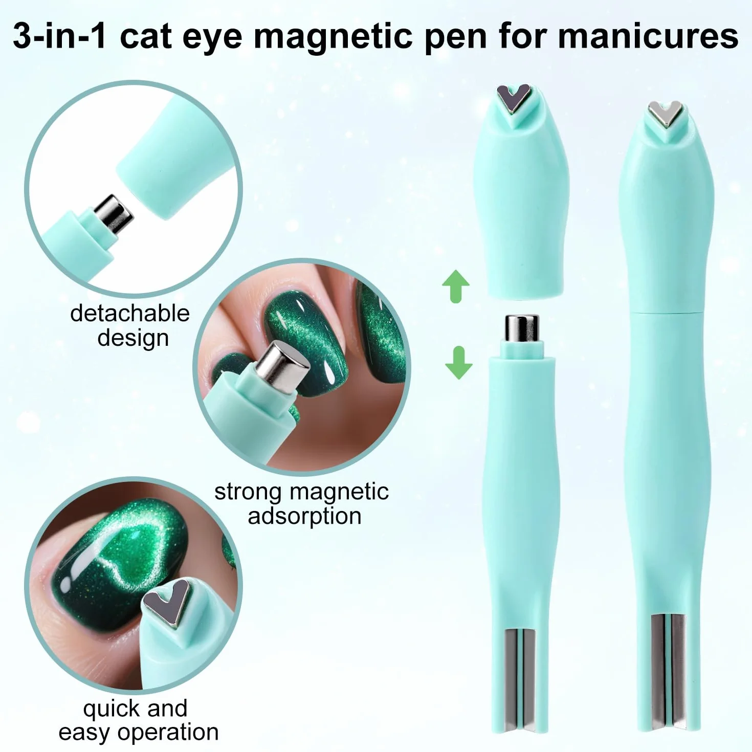 Magnes 3 w 1 Cat Eye do Paznokci, Wielofunkcyjne Narzędzie Magnetyczne, Kształt Kociego Oka, Okrągły Linia Serce, Akcesoria DIY