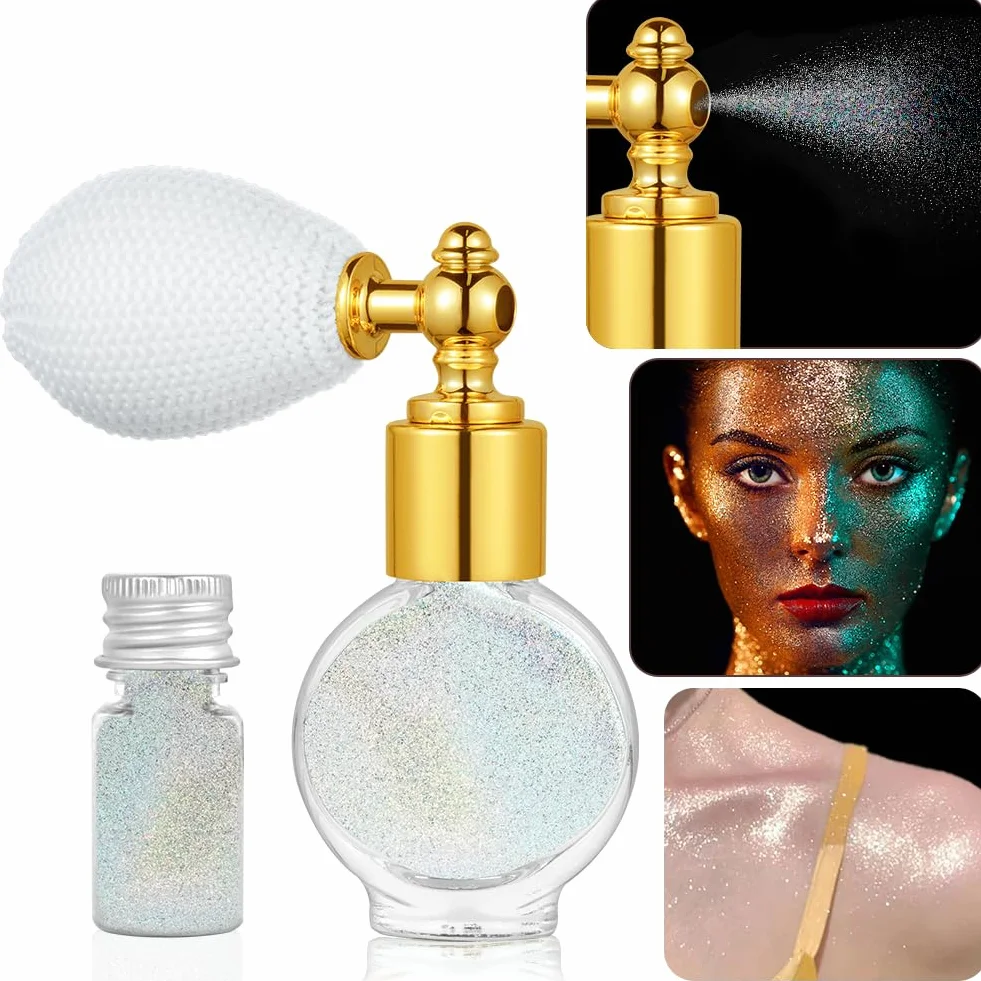 AOOWU Brokat Spray do ciała i włosów, Glitter Spray w proszku wróżki makijaż, makijaż ciała brokat proszek do makijażu twarzy ciała