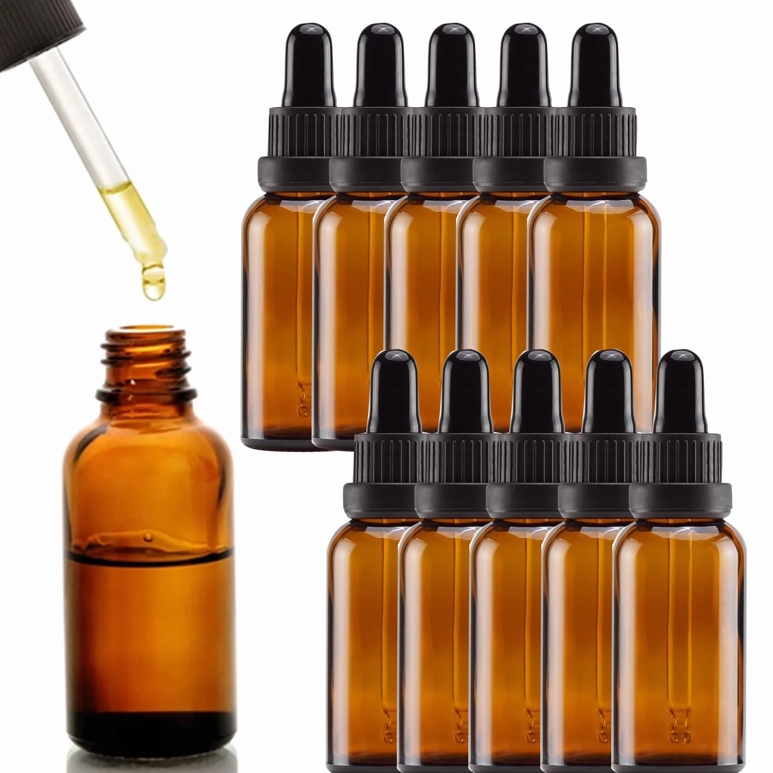 Butelka apteczna, szklana, z pipetą, brązowa, do olejków eterycznych, aromaterapii, butelka z pipetą, płyn (50 ml, 10 szt.)