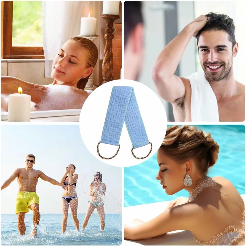 LOPHE Szelki złuszczające z włókien, peeling do czyszczenia pod prysznic, naturalny środek do usuwania pleców dla mężczyzn i kobiet (Ocean Blue)