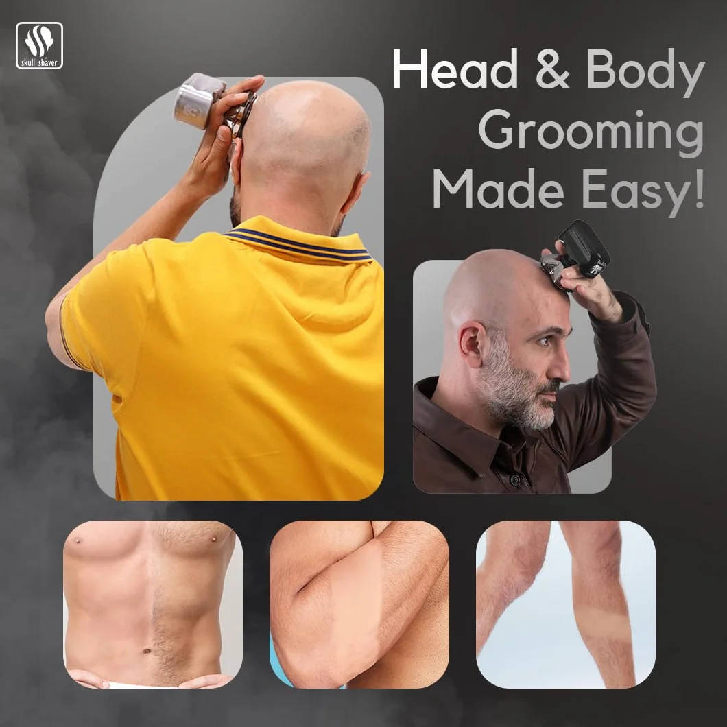 Męska elektryczna maszynka do golenia głowy i twarzy Silver PRO od Skull Shaver (Wtyczka UE)