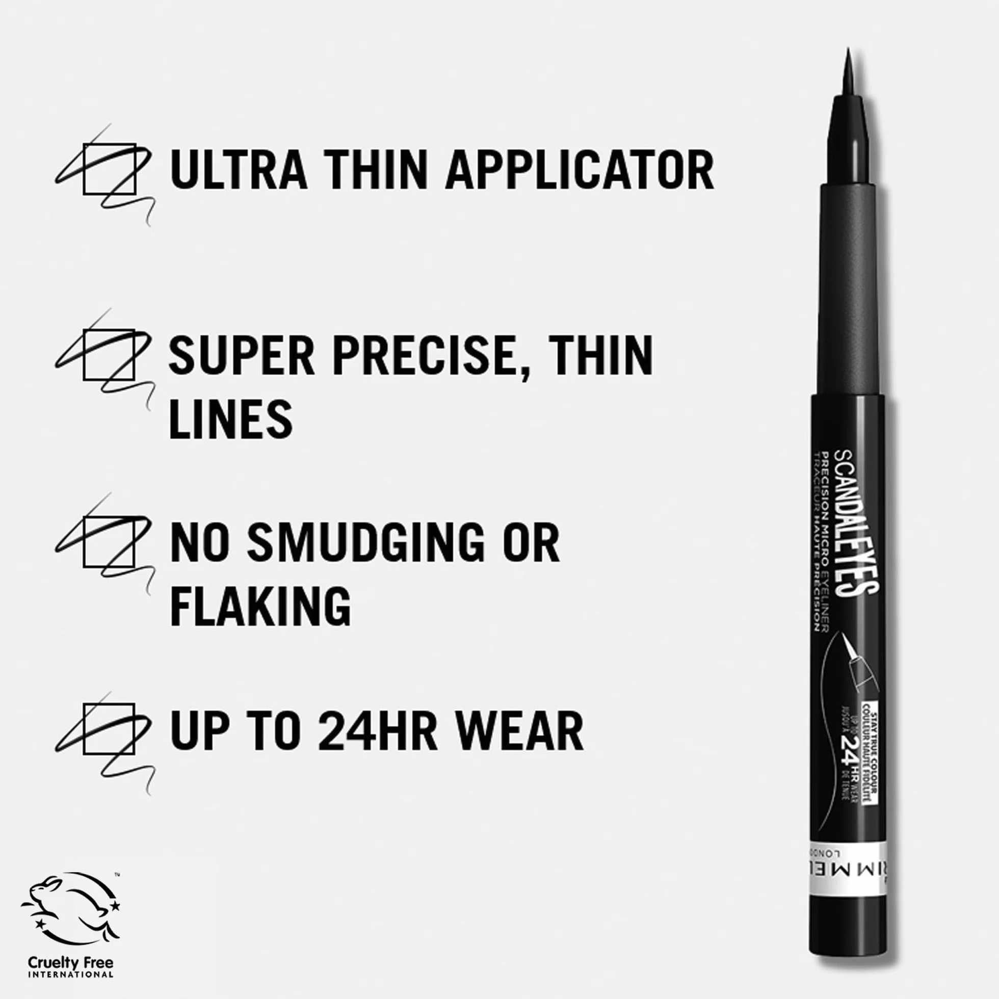 Rimmel Scandaleyes Microliner eyeliner w pisaku z precyzyjną końcówką, wodoodporny, długotrwały, trwałość do 24 godzin – Black