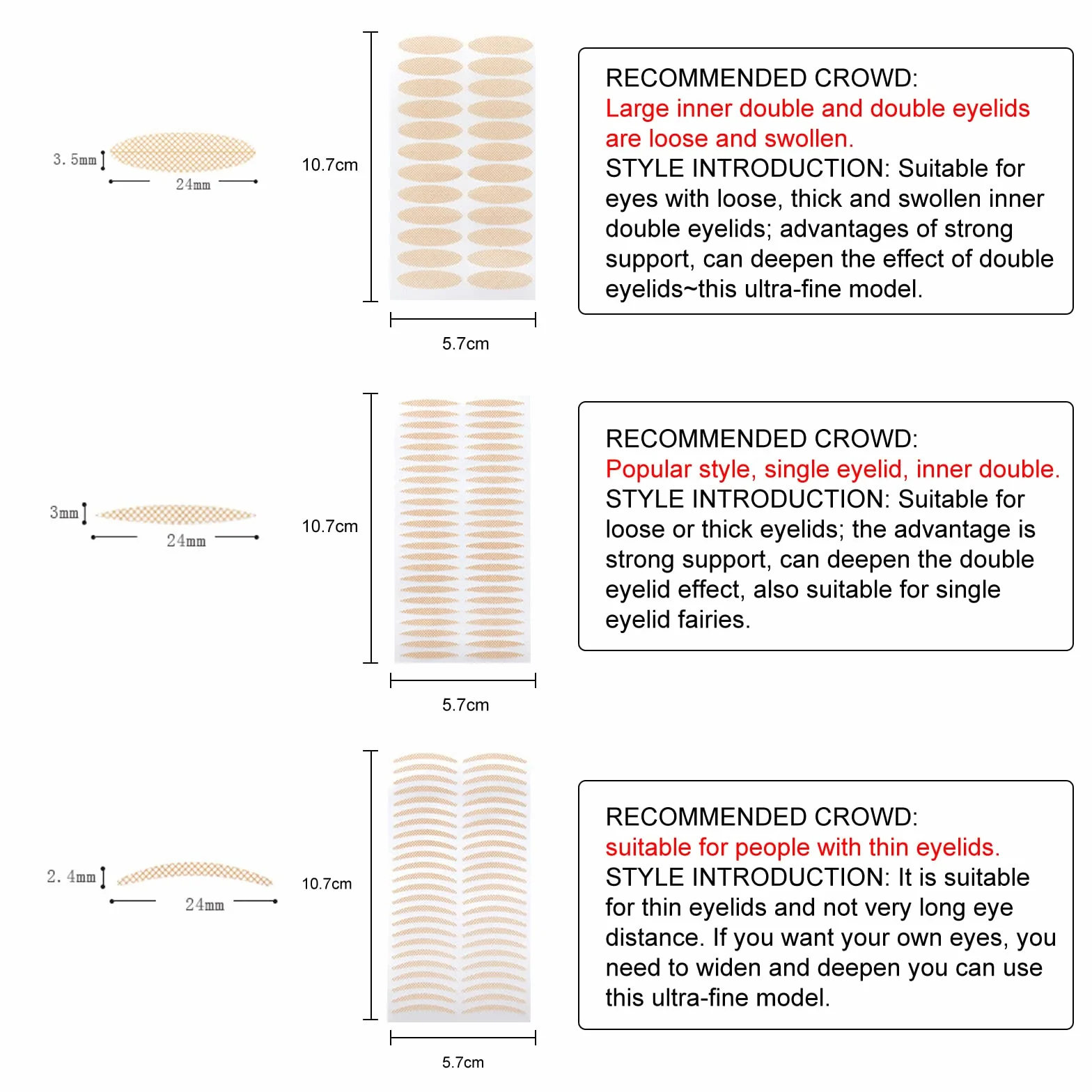 Podwójna taśma do powiek, podwójna taśma do powiek, niewidoczna taśma do powiek, eyelid glue, eyelid, idealna do Hooded, Droopy Eyelid, Uneven, Mono-powiek (480 sztuk)