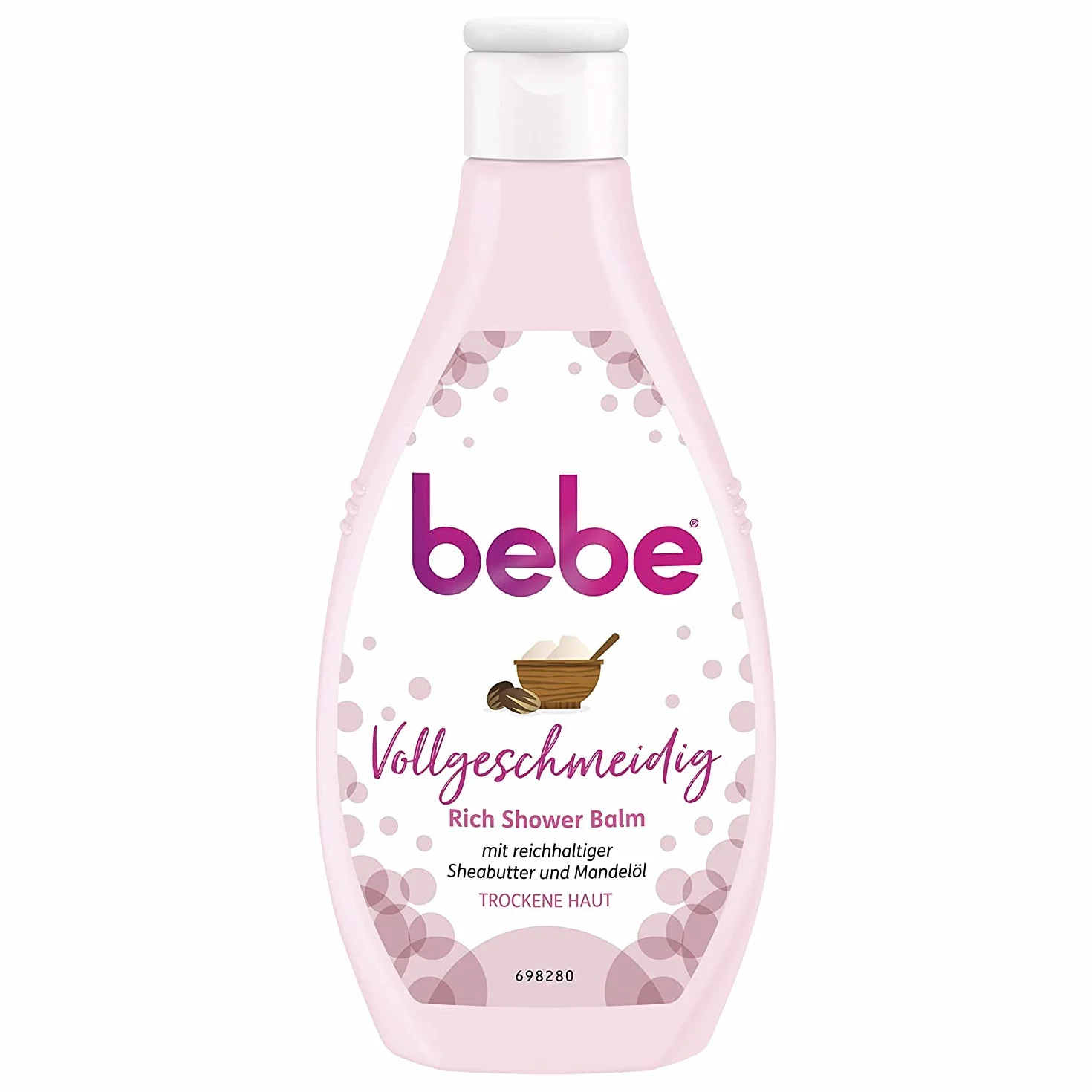 Bebe Full Living Rich Shower Balm, kremowy i nawilżający żel pod prysznic z masłem shea i olejkiem migdałowym do suchej skóry (1 x 250 ml)