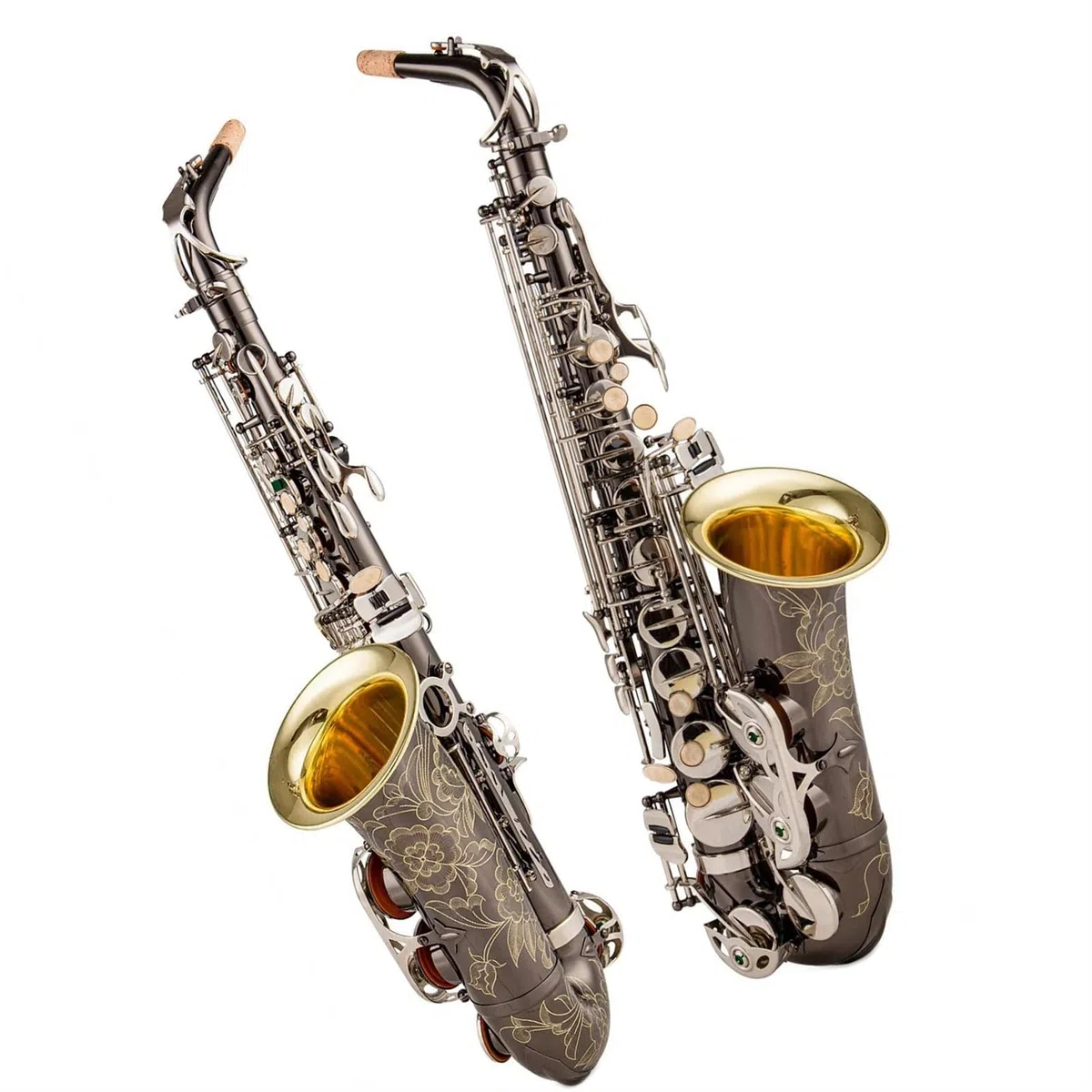 Saksofon Saksofon Altowy I Tenorowy Czarny Niklowy Ustnik Do Saksofonu Srebrny Klucz Reed Neck Akcesoria Do Instrumentów Muzycznych (Color : Alto saxophone)