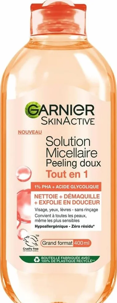 Garnier Woda micelarna All-In-1 1% PHA kwas glikolowy złuszczająca wygładzająca 400 ml