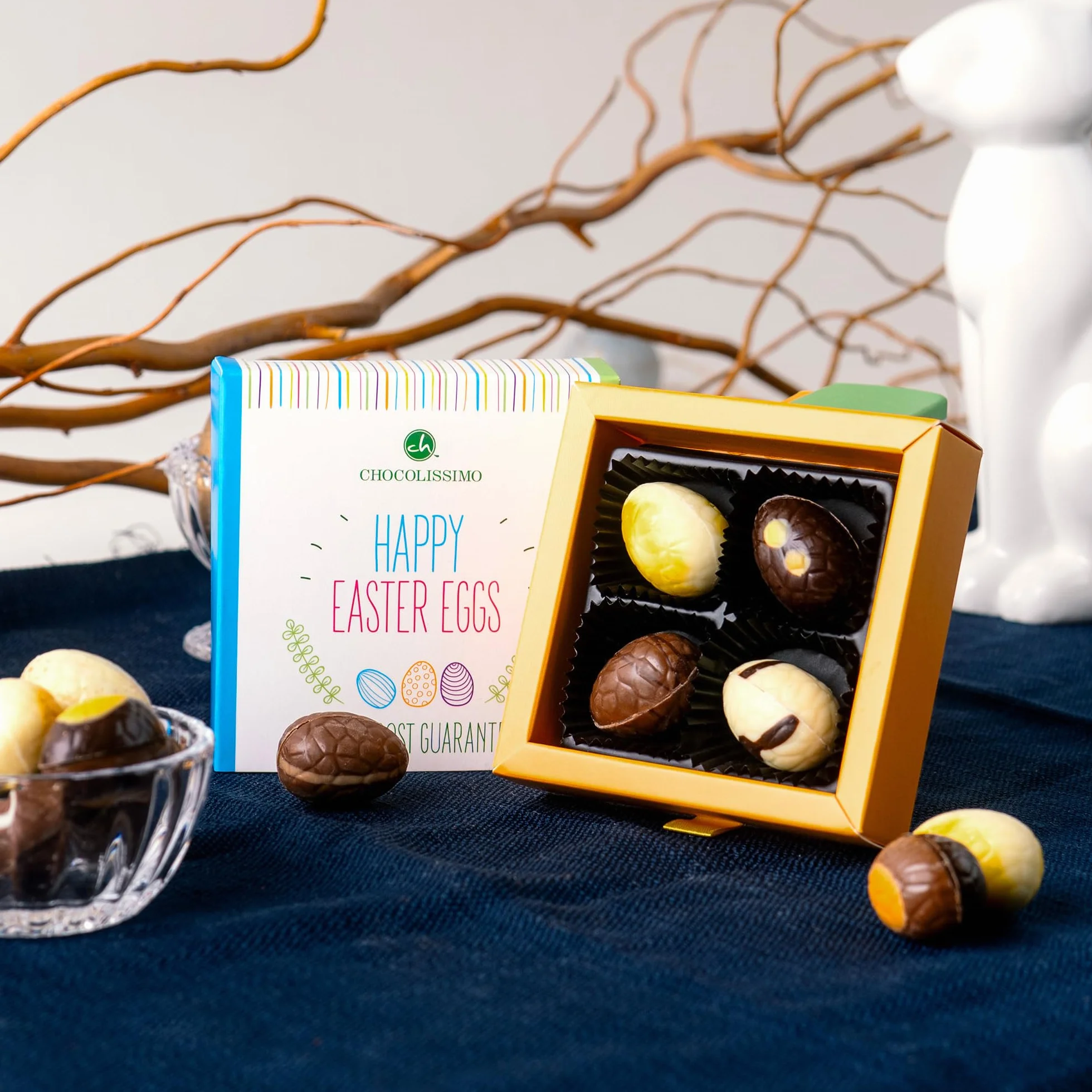 CHOCOLISSIMO - 4 czekoladowe jajka wielkanocne, bez alkoholu, prezent wielkanocny, czekoladki wielkanocne, prezenty dla dorosłych, kobiet, mężczyzn, Happy Easter 4 Egg