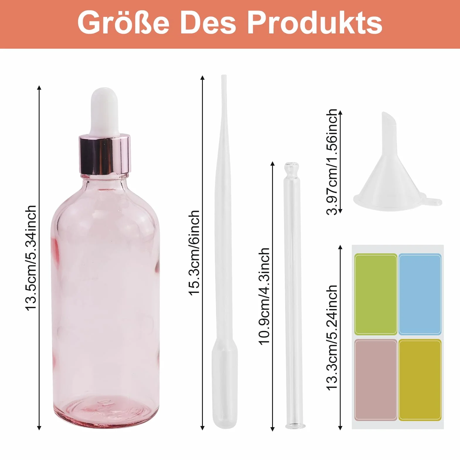 Szklane butelki na olejki eteryczne 100 ml z pipetą, przezroczyste różowe, zestaw 3 sztuk