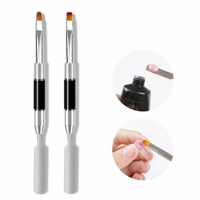 Metalowe szczotki do paznokci, 2 sztuki pędzli do paznokci, dwupunktowy pędzel i narzędzie do usuwania żelu, Magic Extender Gel Tool do zdobienia paznokci UV/LED, akrylowe rozszerzanie paznokci, kolor