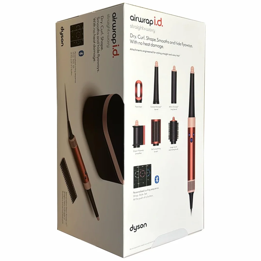 Dyson Airwrap i.d. Multi-Styler and Dryer Straight+Wavy HS08 - Bluetooth Enabled - for Perfect Curls (Strawberry Bronze/Blush Pink)