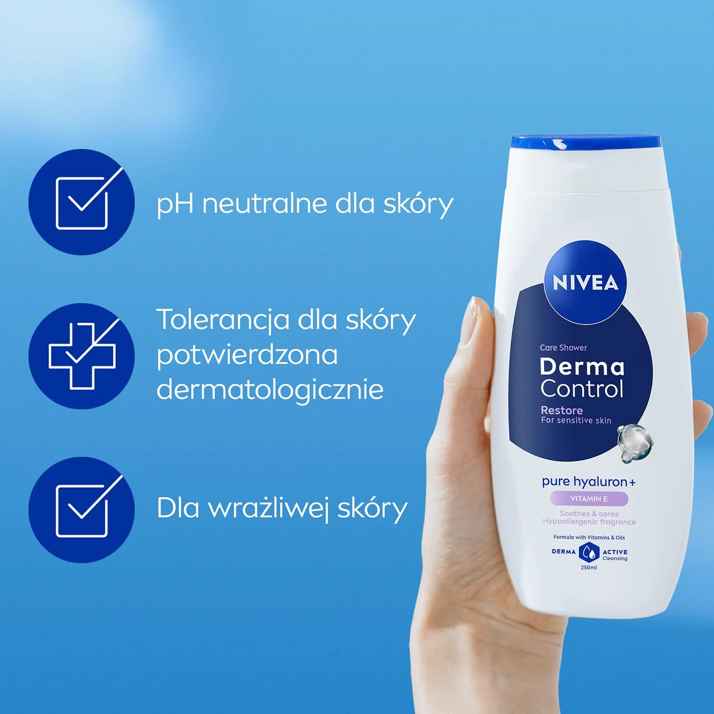 NIVEA Derma Control Restore Regenerujący żel pod prysznic z kwasem hialuronowym i witaminą E 250 ml