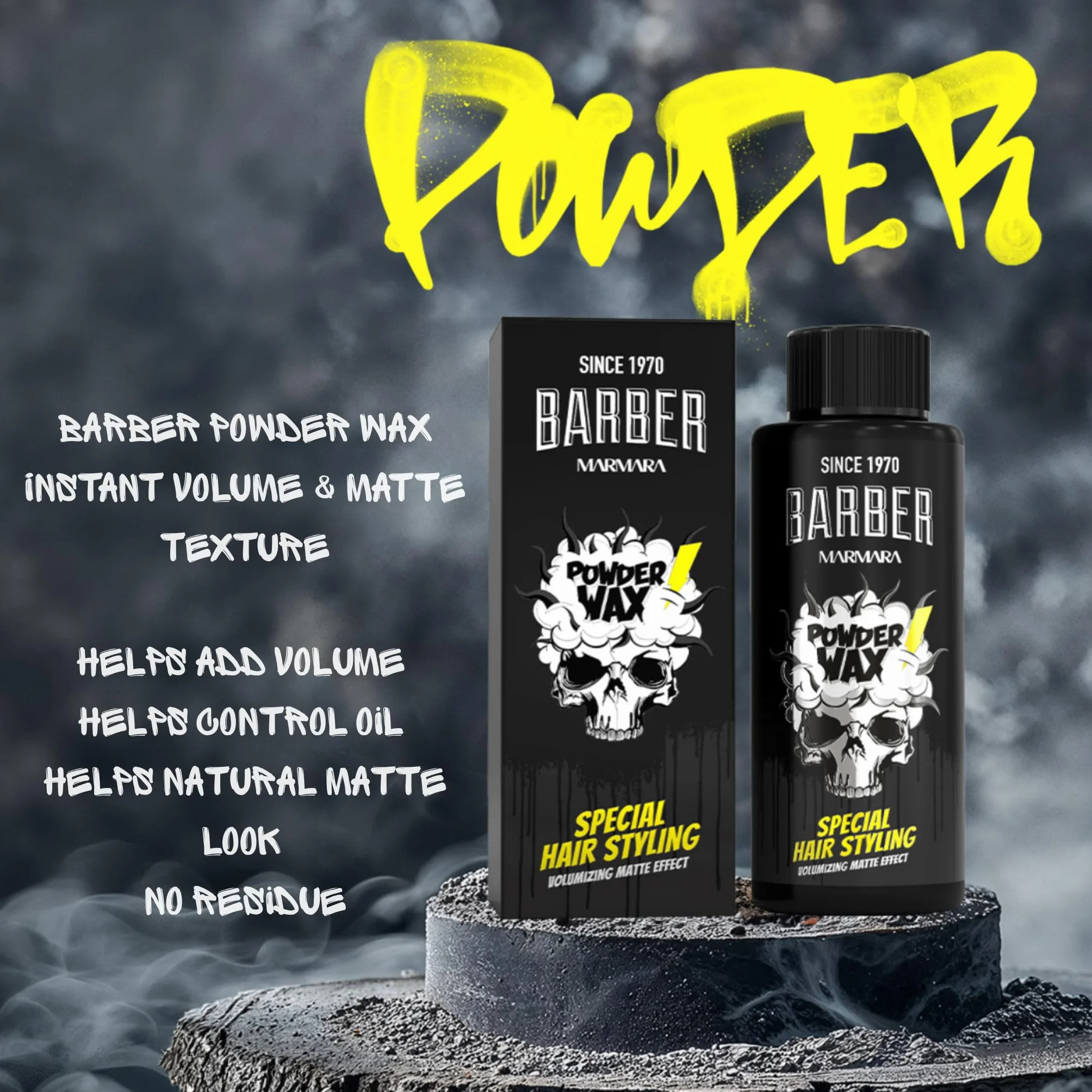 Barber Marmara Proszek Wosk do Stylizacji Włosów, Puder Wolumizujący dla Mężczyzn, Matowe Wykończenie, Lekki, Bez Tłustości, 20g