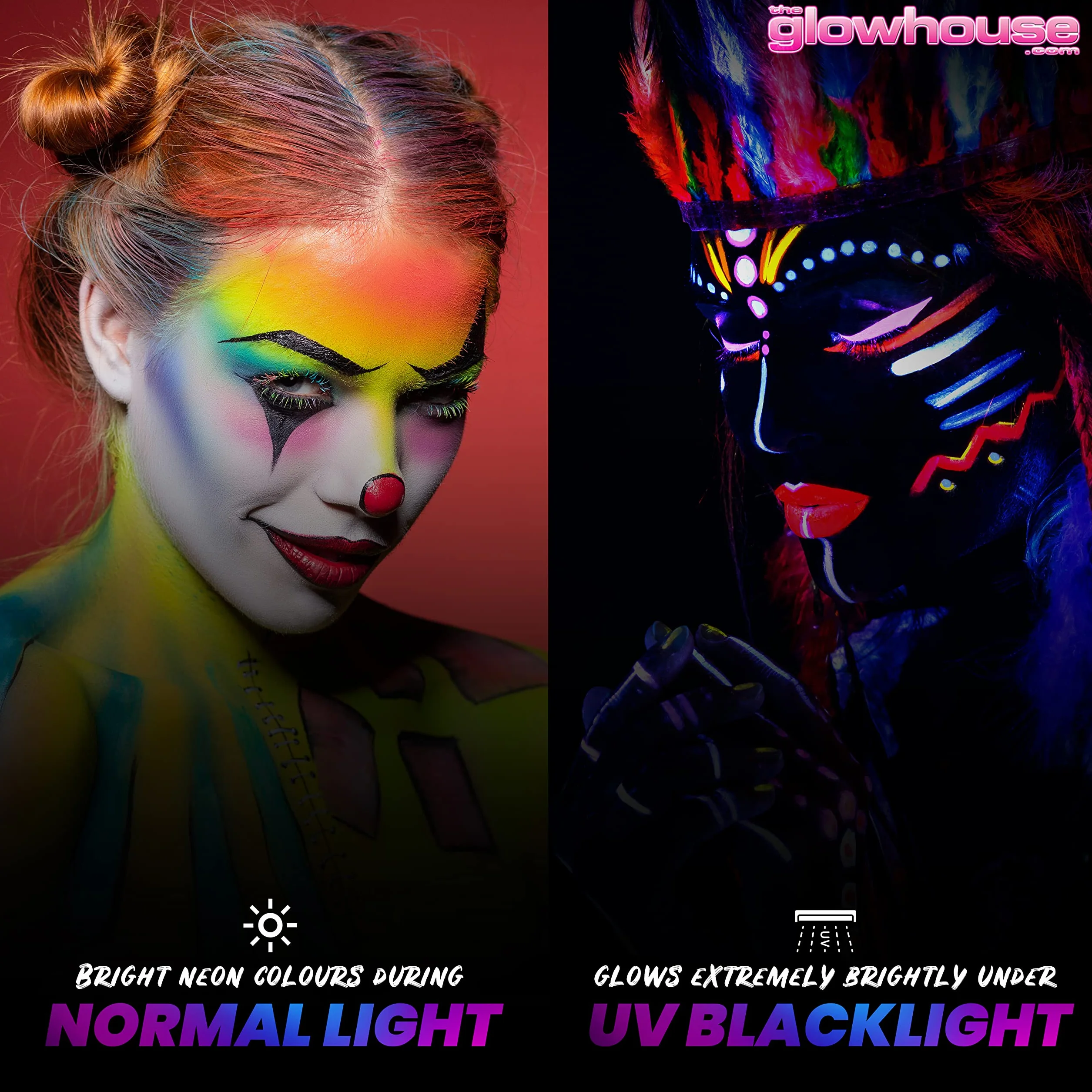 The Glowhouse Zestaw farb do twarzy i farb do ciała (6 sztuk) fluorescencyjny najjaśniejszy blask pod promieniowaniem UV!