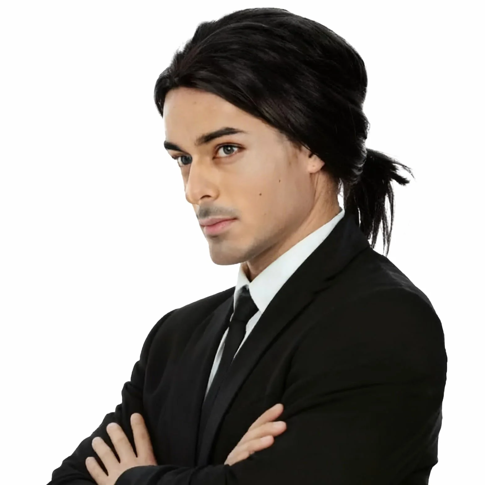 Długa peruka męska czarna na Halloween karnawał Cosplay Hippie Rock