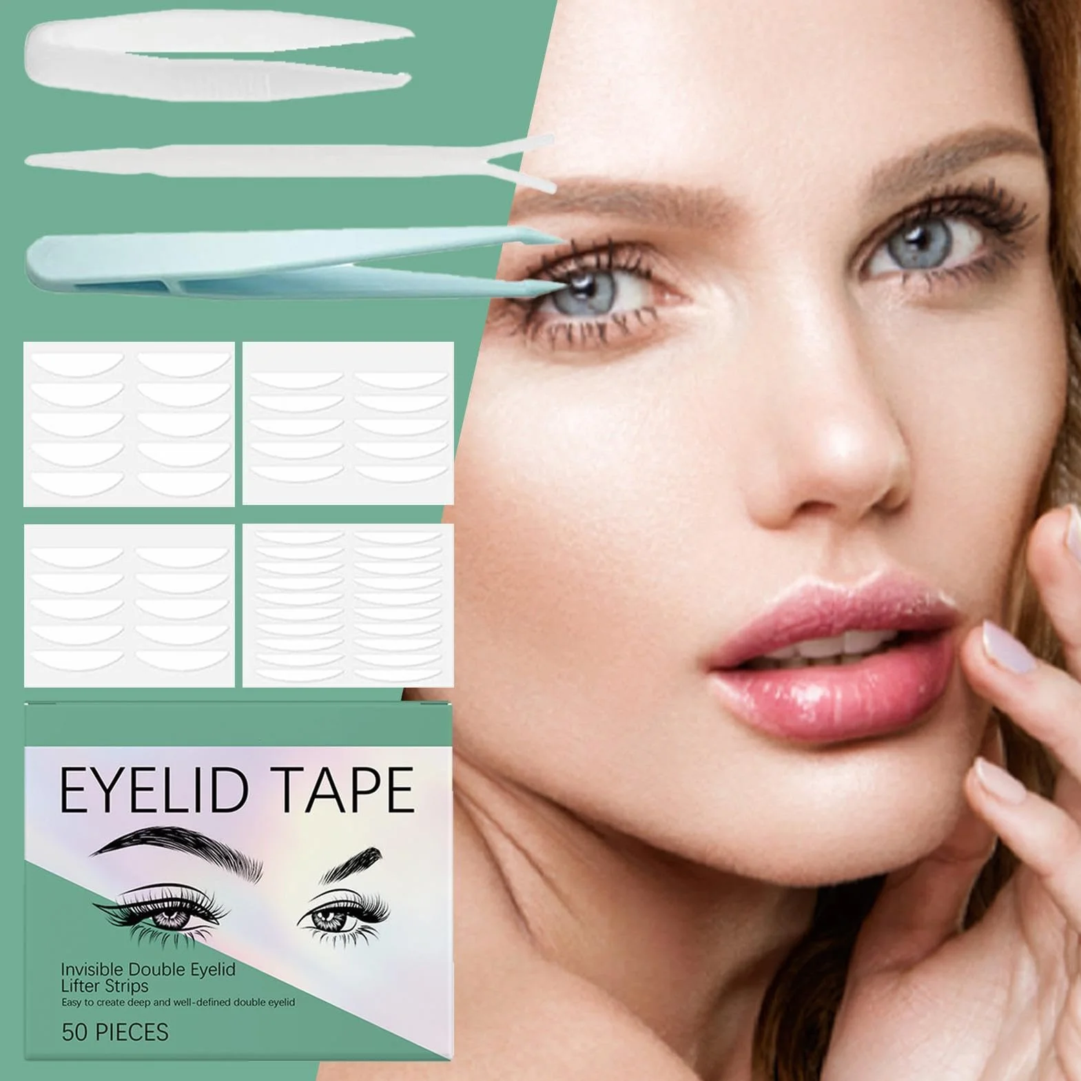 Eye Tape Hooded Eyes, Invisible Droopy Eyelid Lifter, Hooded Eyelid Lifter Strips, Eye Lift Tape, Eyelid Correcting Strips, Easy To Use, Portable for Droopy Lids