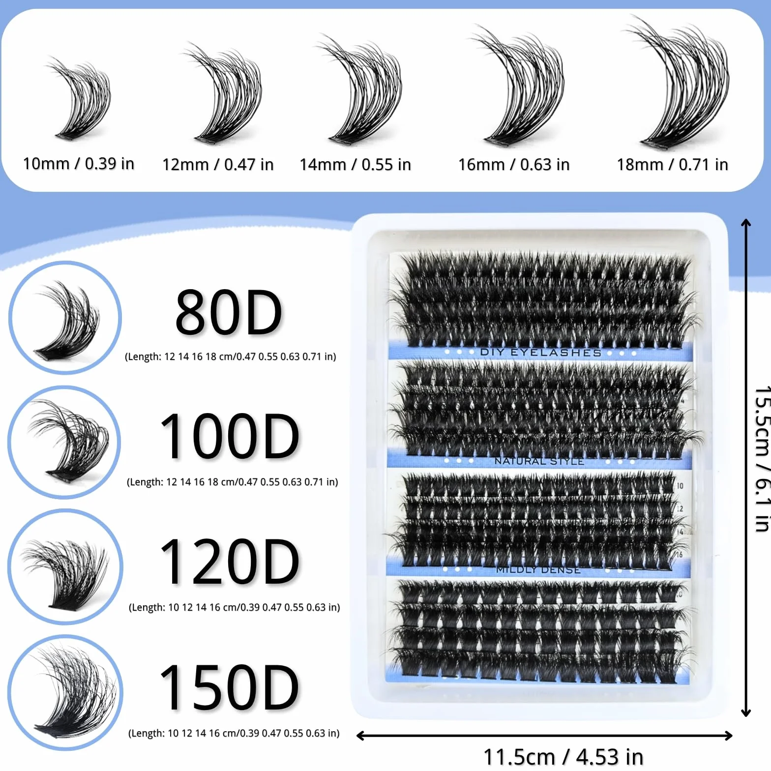 KEYRI 296 szt. sztuczne rzęsy 80-150D Curl puszyste rosyjskie przedłużanie rzęs indywidualne naturalne rzęsy dla dziewcząt i kobiet (10-18 mm Mix)