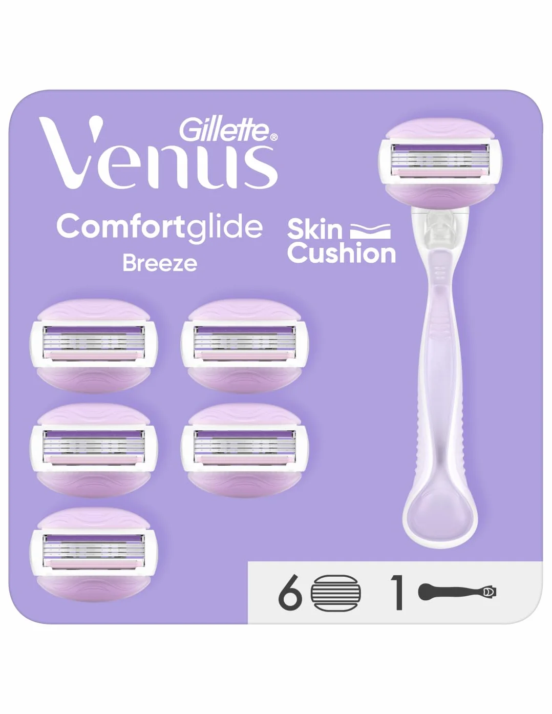 Gillette Venus Comfortglide Breeze Golarka, 1 rękaw, 6 wkładów ostrzy, z 3 ostrzami, miękkie golenie