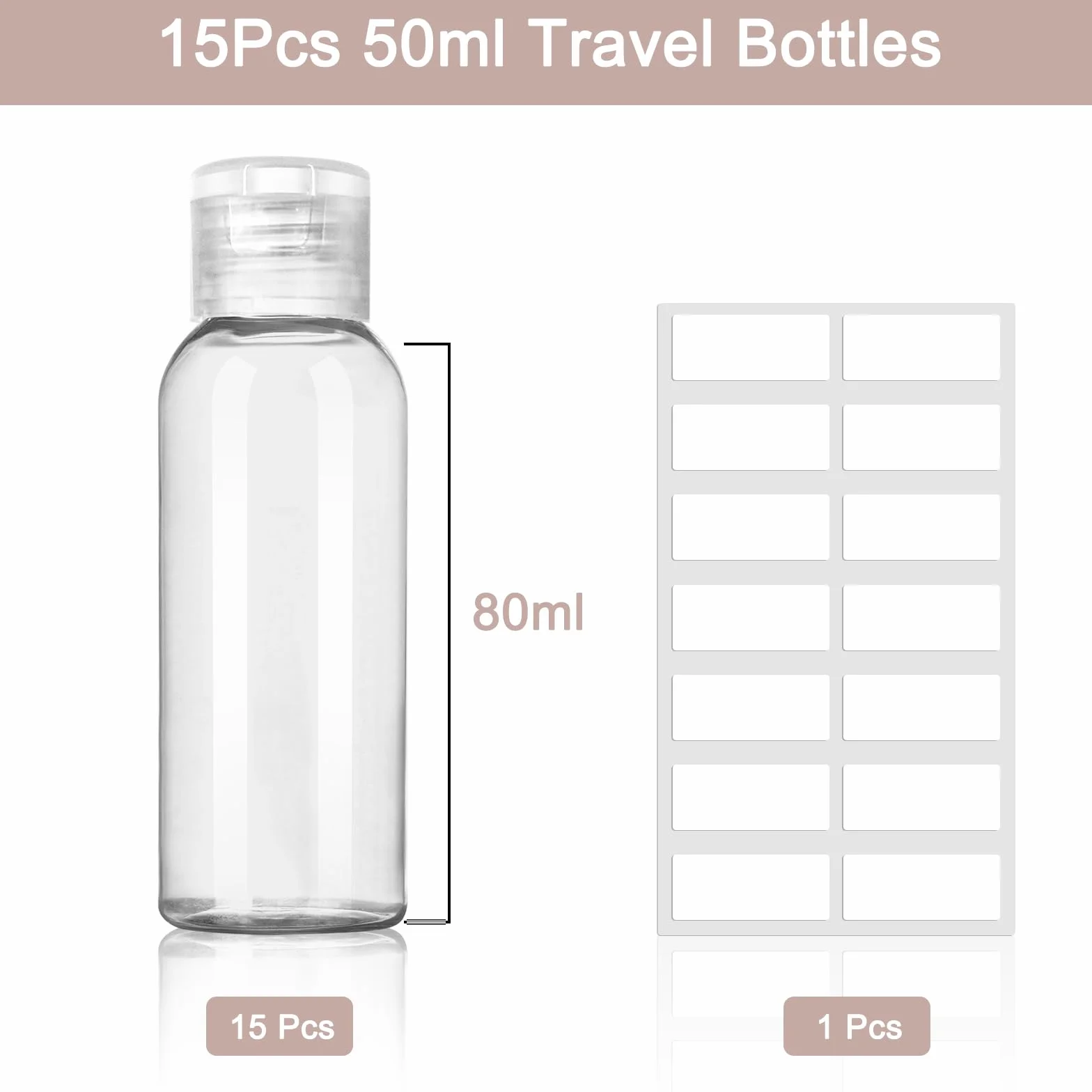 Butelka podróżna 50 ml przezroczysta do napełniania szampon odżywka balsam 15 szt