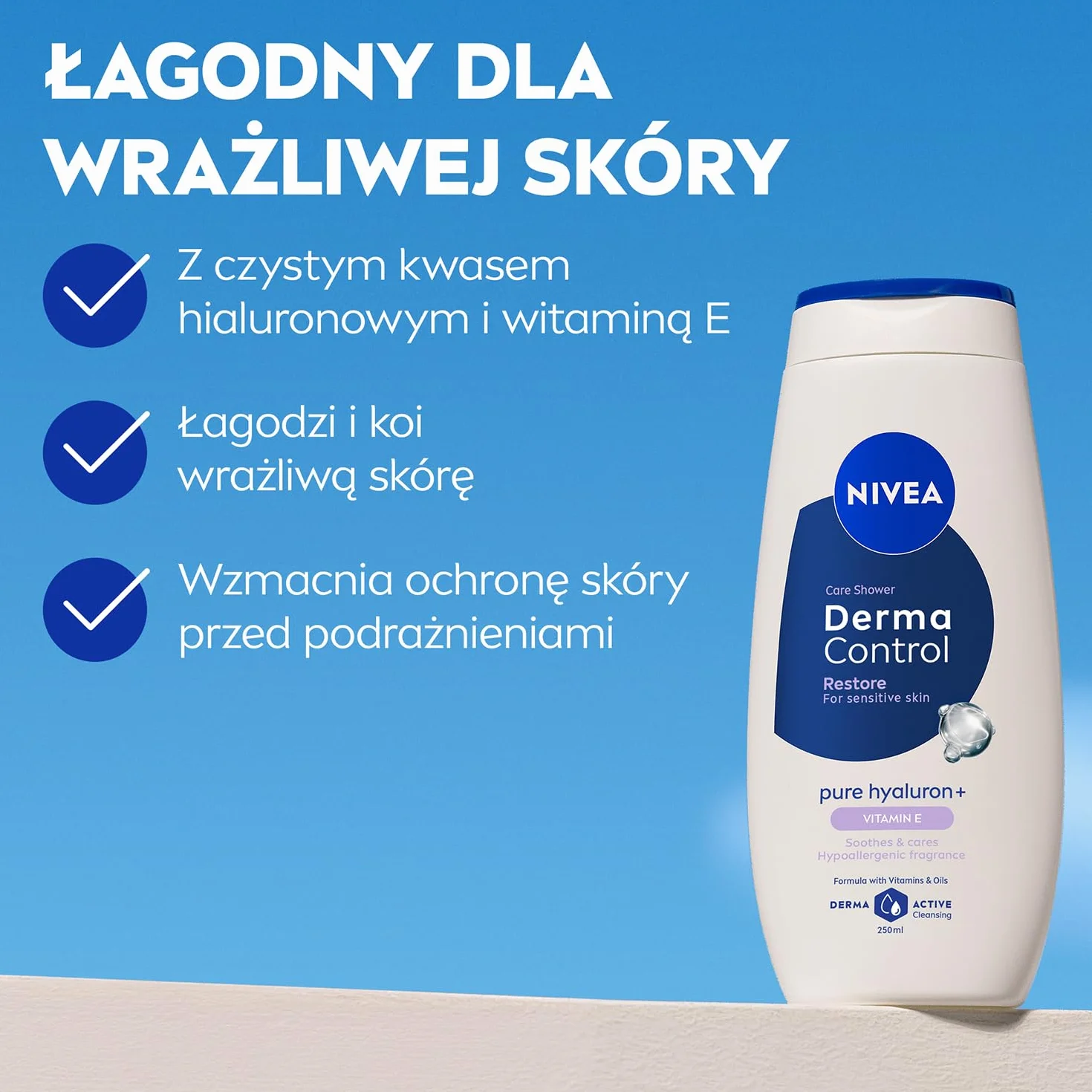 NIVEA Derma Control Restore Regenerujący żel pod prysznic z kwasem hialuronowym i witaminą E 250 ml
