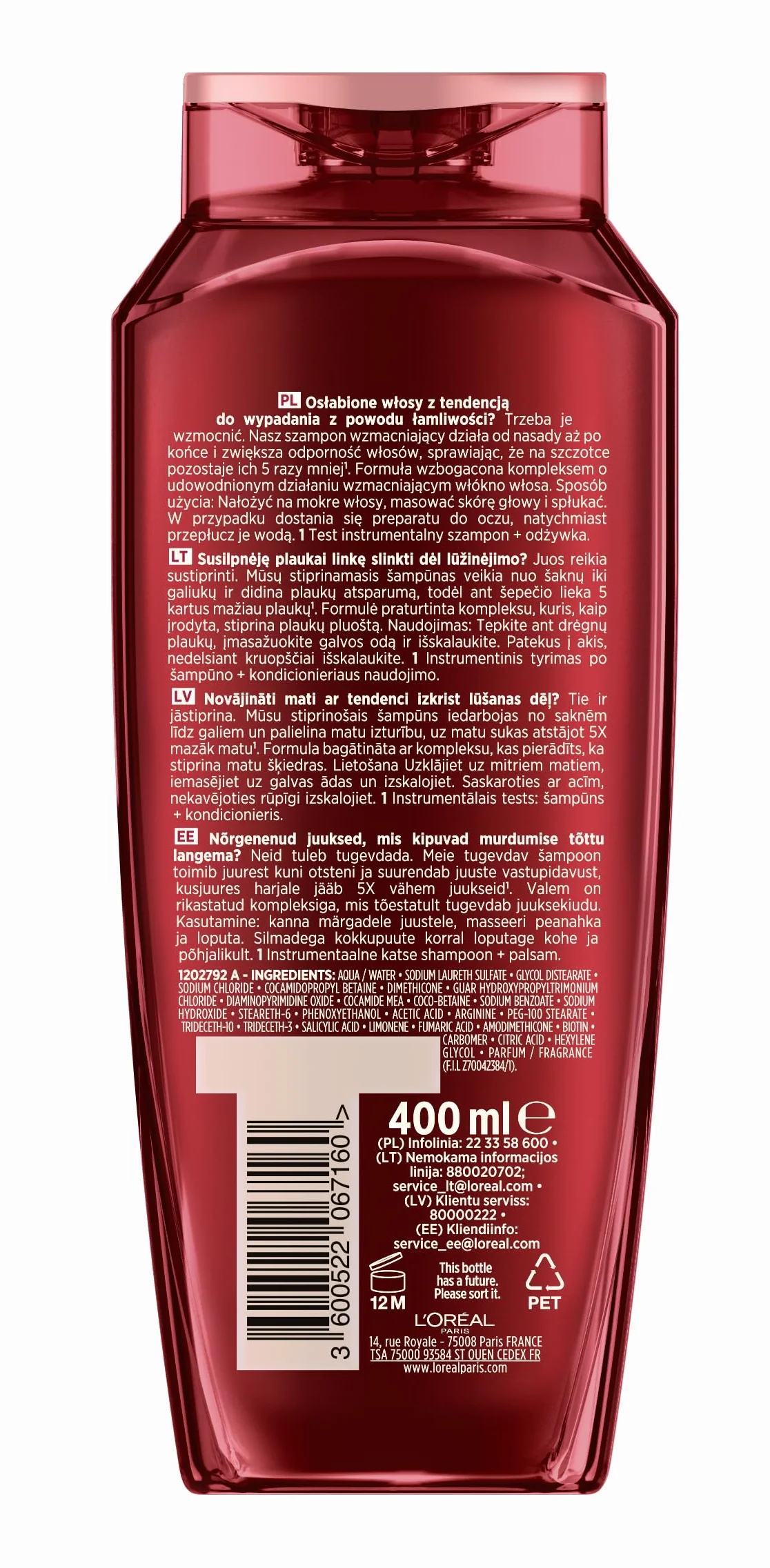 L'Oreal Paris Elseve Full Resist Szampon Wzmacniający Do Włosów Osłabionych 400 Ml
