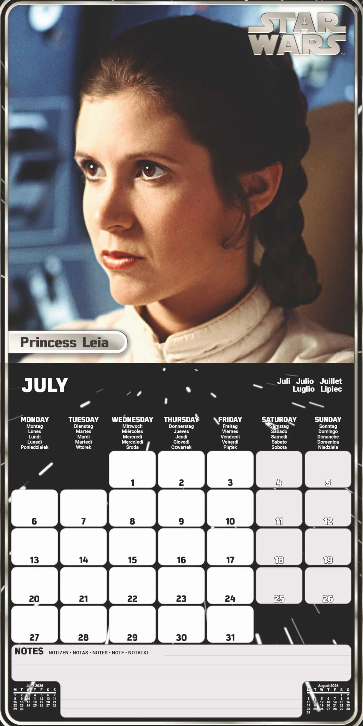 Calendario 2026 da parete starwars 30 x 30 cm