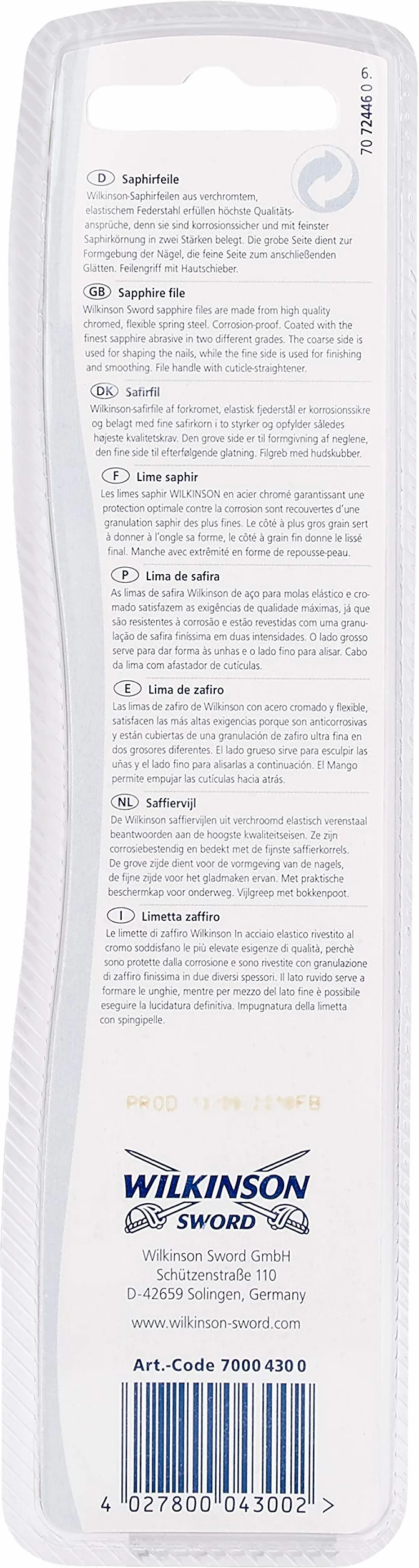 Wilkinson Sword Pilnik do manicure, szafirowy pilnik do paznokci, długi, 1 szt