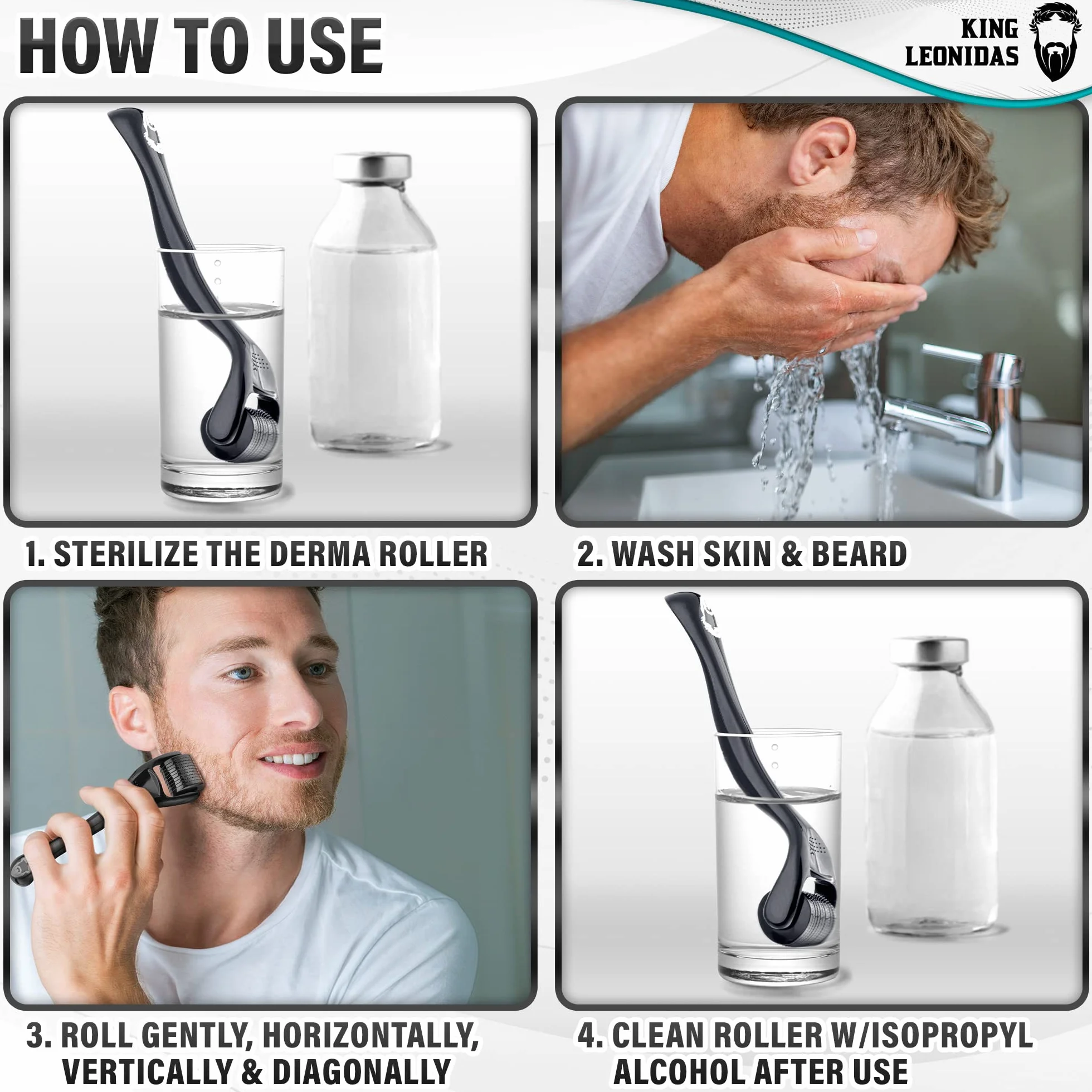 King Leonidas Beard Derma Roller dla mężczyzn, 0,30 mm Titanium Micro-Needling Derma Roller do zarostu i wzrostu brody