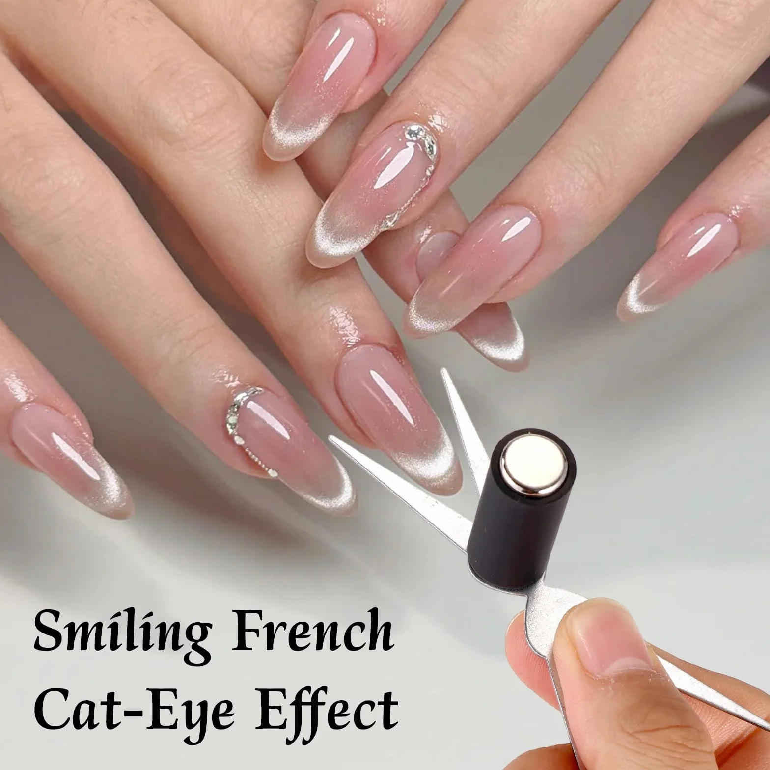 Zestaw Magnesów Kocie Oko, 2-w-1 Nożycowe Blaszki i Cylindryczne Magnesy Paznokci do French Tip Żelu Kocie Oko Przybory Zdobienia Paznokci do Domu Studia Salonu Manicure DIY