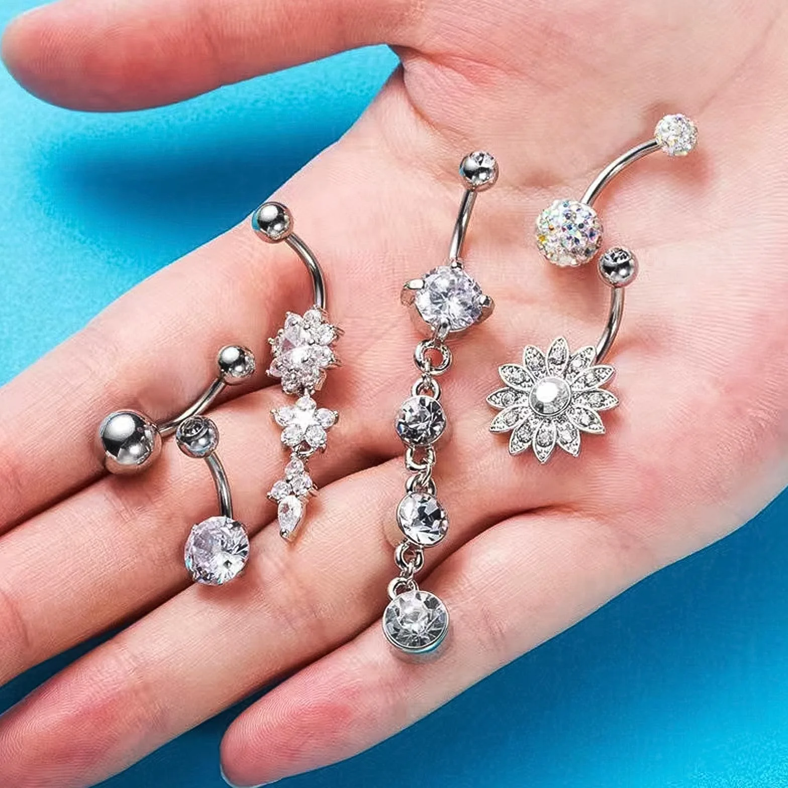 JSTHHTT 10 sztuk kolczyków do pępka dla kobiet w ciąży, piercing do pępka, motyl serce kwiat, zawieszka do pępka, biżuteria damska, piercing do pępka, zestaw, NO