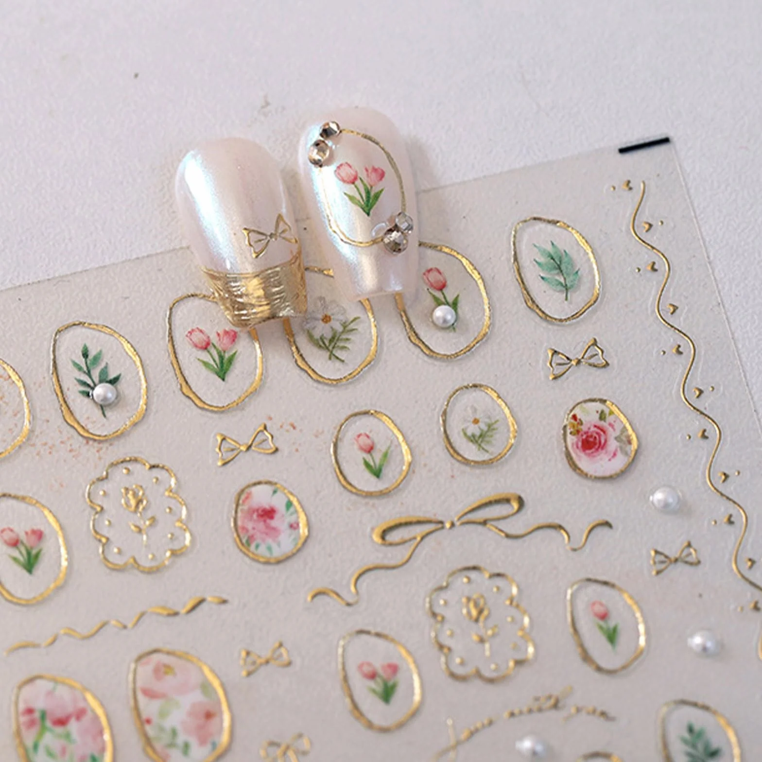 JMEOWIO 3D Kokardka Kwiatowa Naklejki na Paznokcie 1 Arkuszy Nail Art Sticker Samoprzylepne Naklejek na Paznokcie Dekoracji Paznokci