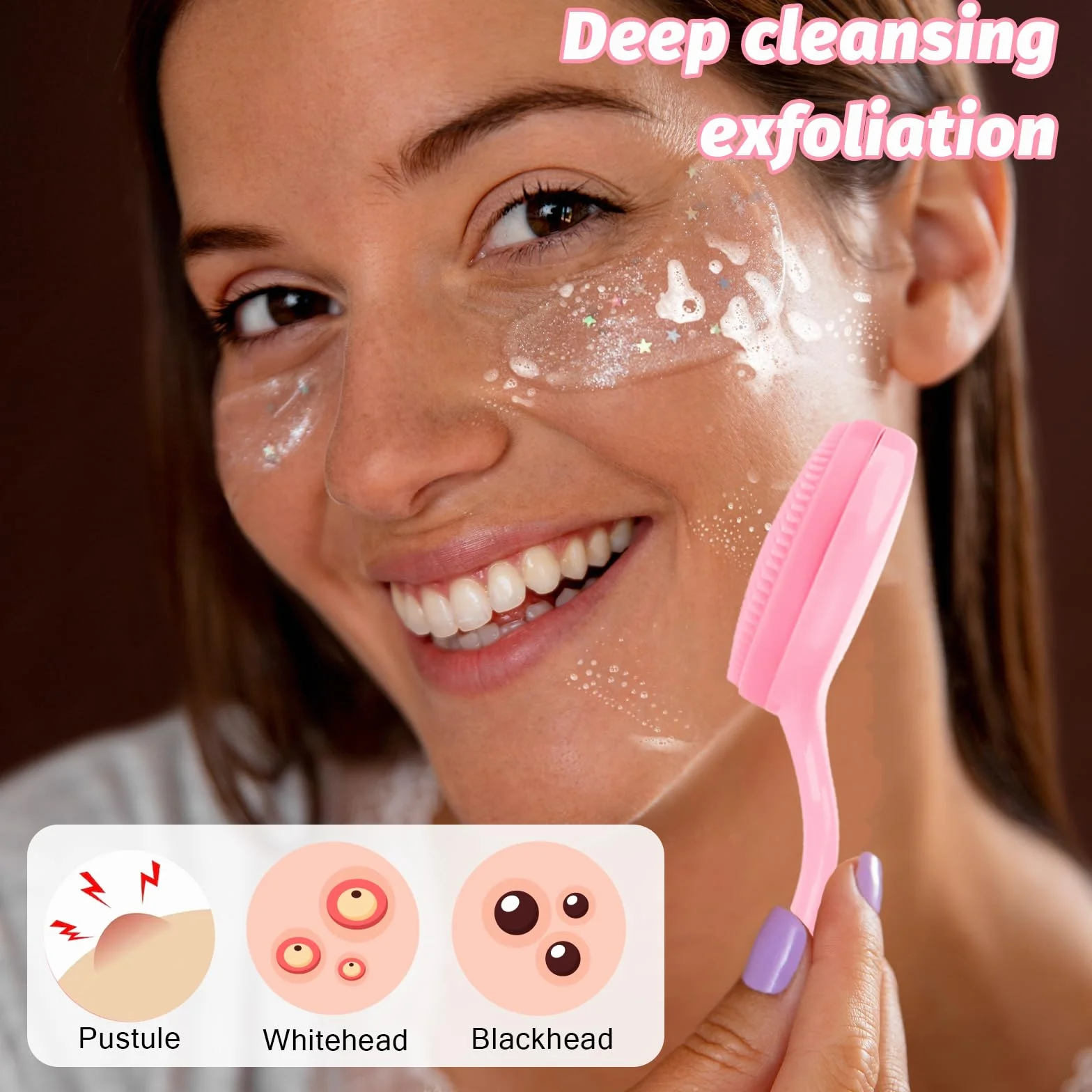 Silikonowy peeling do twarzy, 2 szt. szczotka do czyszczenia twarzy do zaskórników, usuwanie pozostałości makijażu, narzędzie do makijażu dla wszystkich rodzajów skóry (niebieski i różowy)